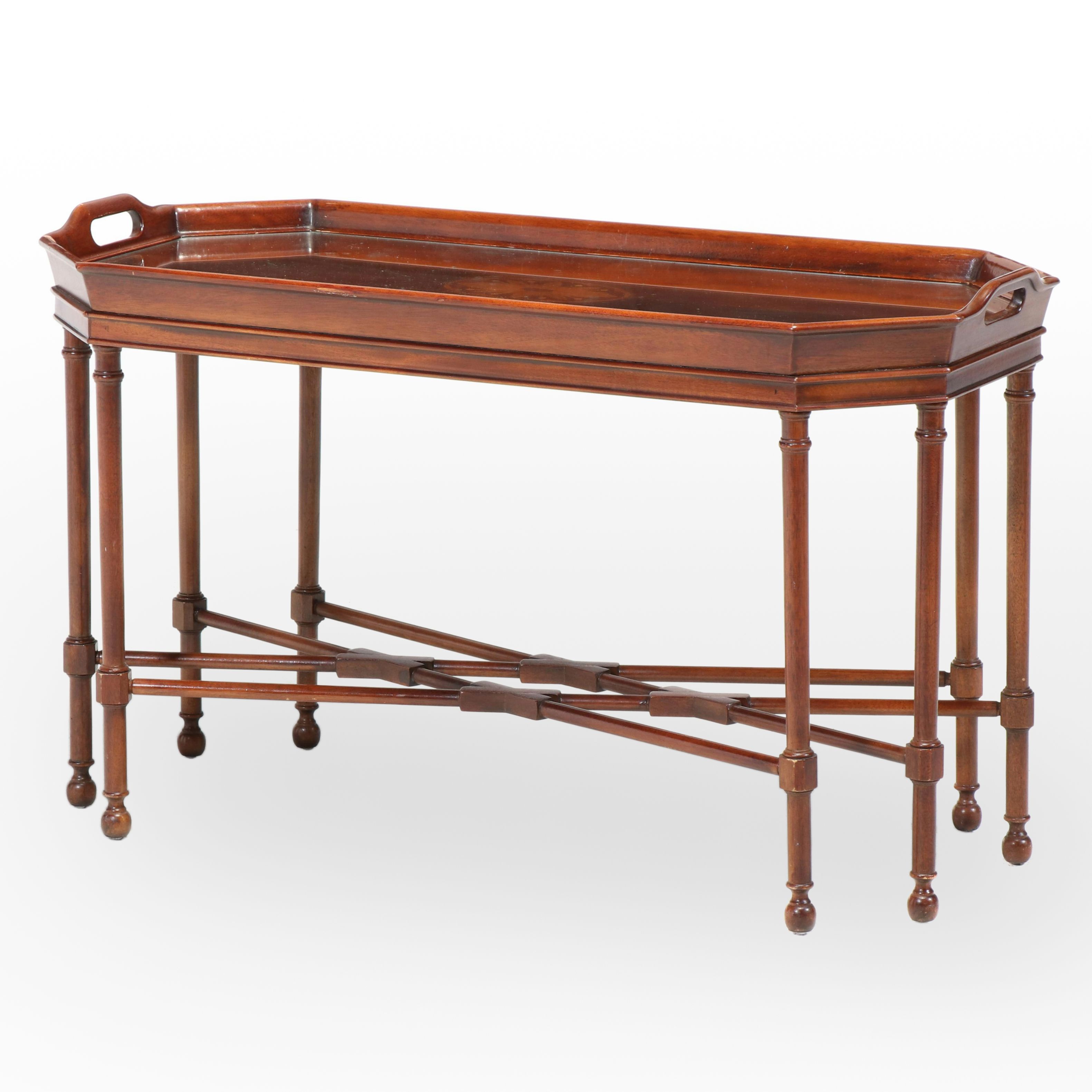 Drexel "18th Century" Mahogany and Marquetry Tray-Top Coffee Table