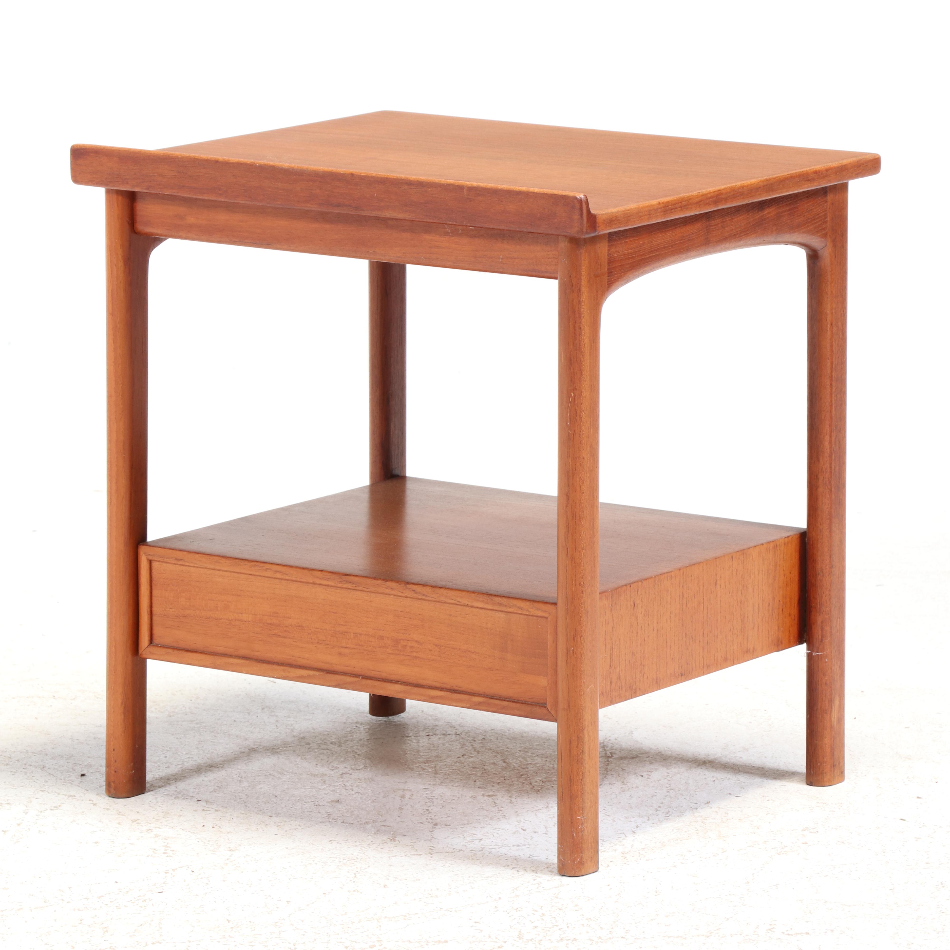 Danish Modern Teak Two-Tier Side Table Plus Armchair, Mid-20th Century