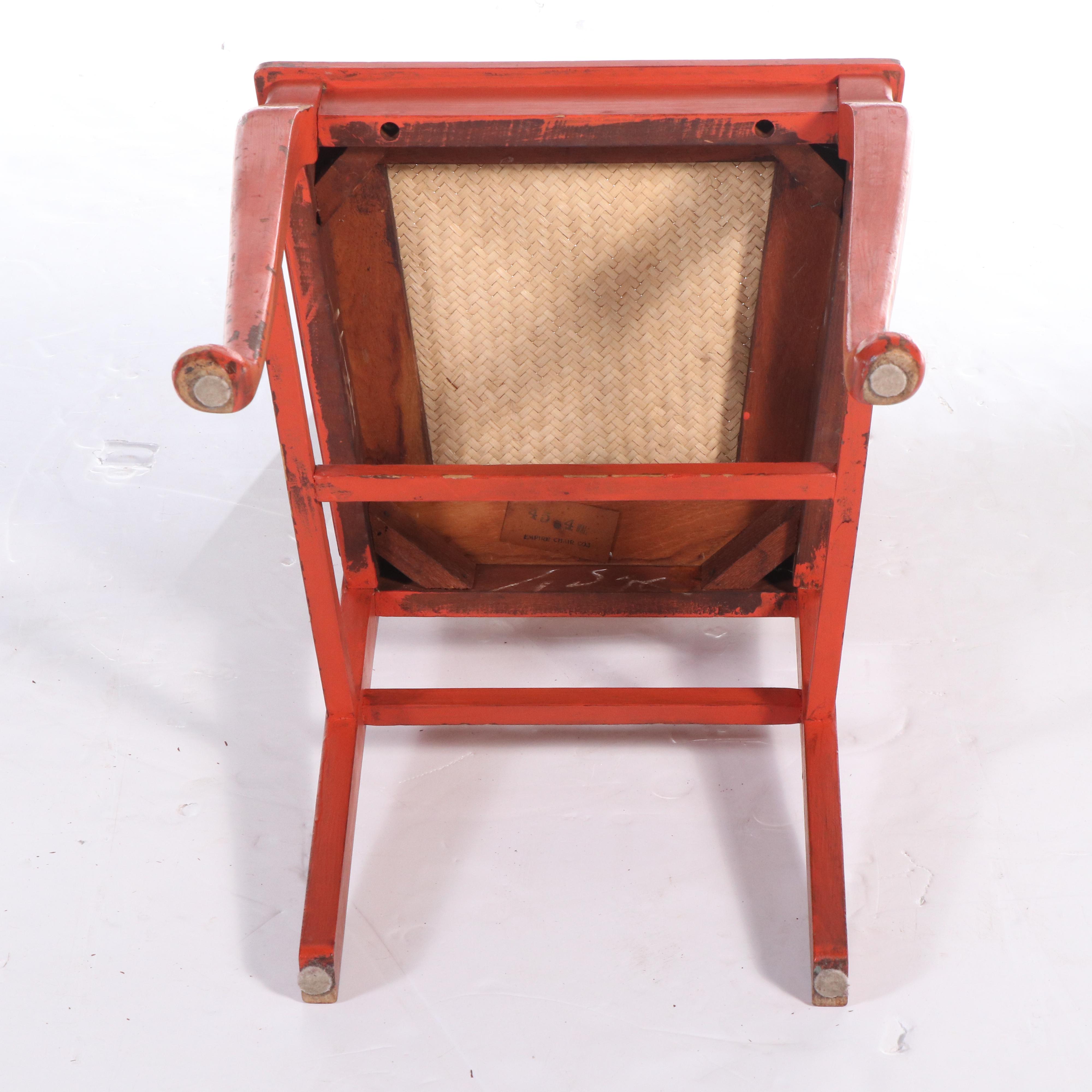 Art Deco Style Painted Wood Fiddle Back Char with Woven Seat, Mid-20th Century