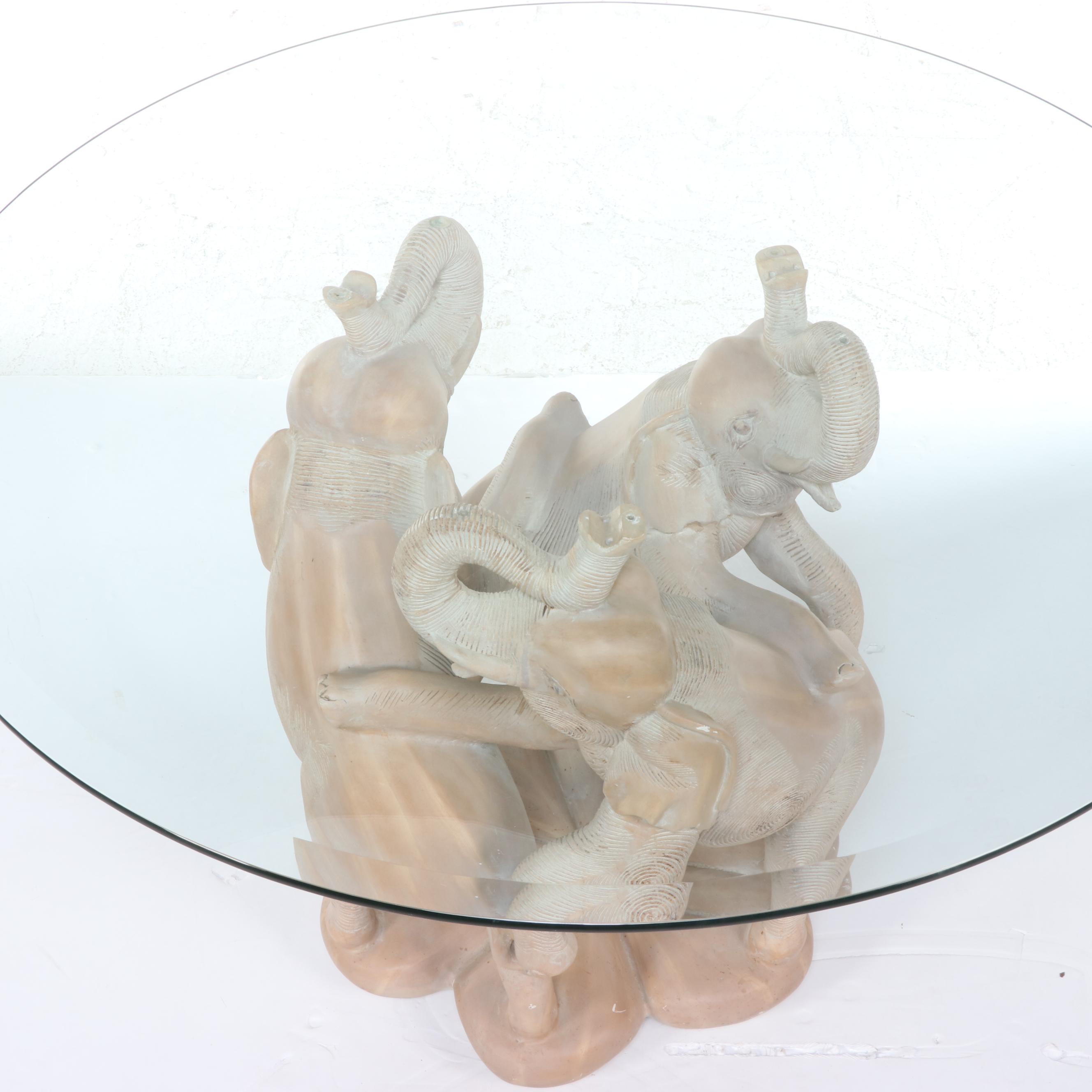 Elephant Form Glass Top Pedestal Table, Late 20th Century
