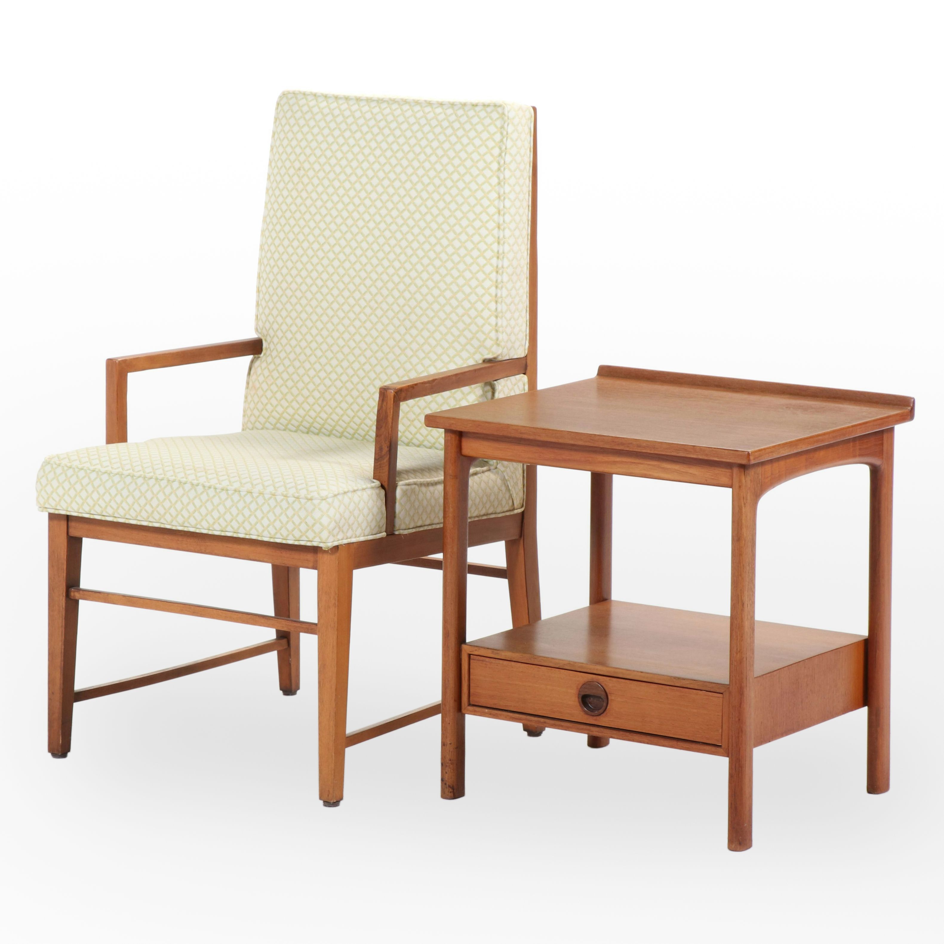 Danish Modern Teak Two-Tier Side Table Plus Armchair, Mid-20th Century