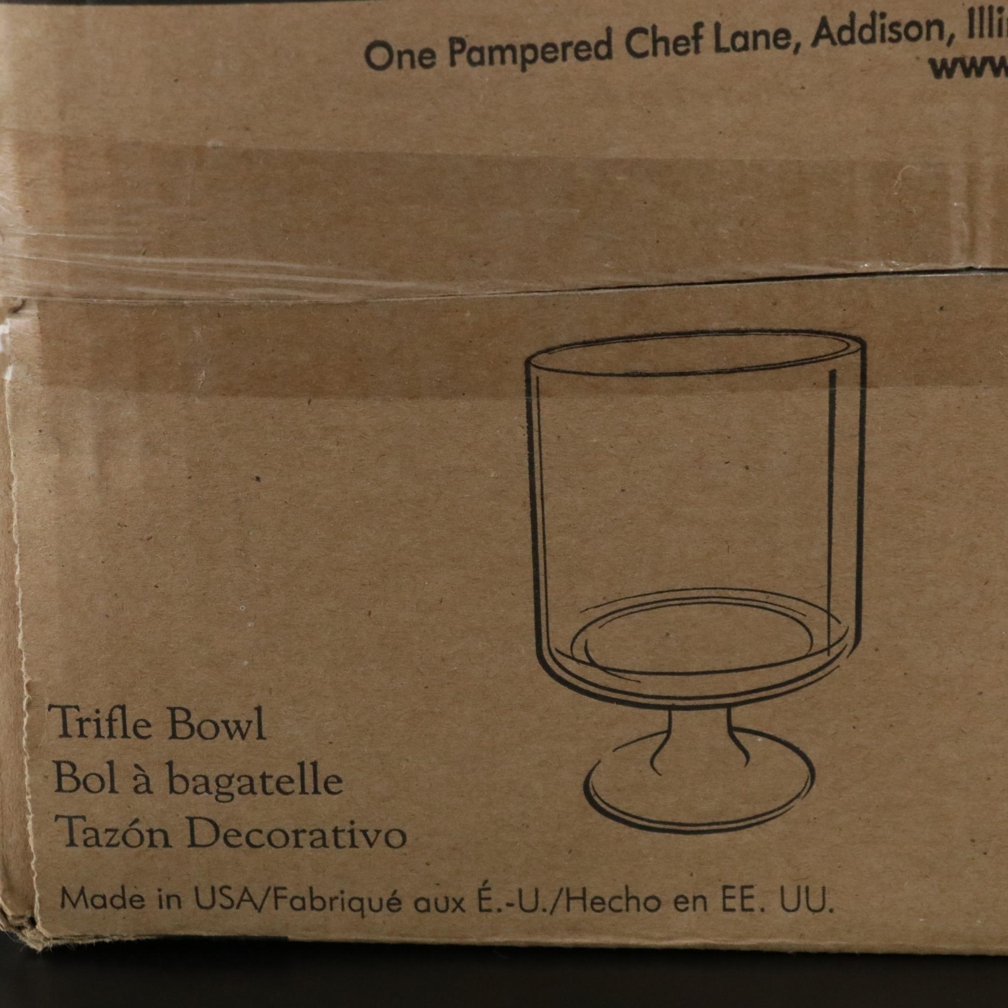 Pampered Chef Two-Piece Trifle Bowl With Lid and Trifle Bowl With Swirl Foot