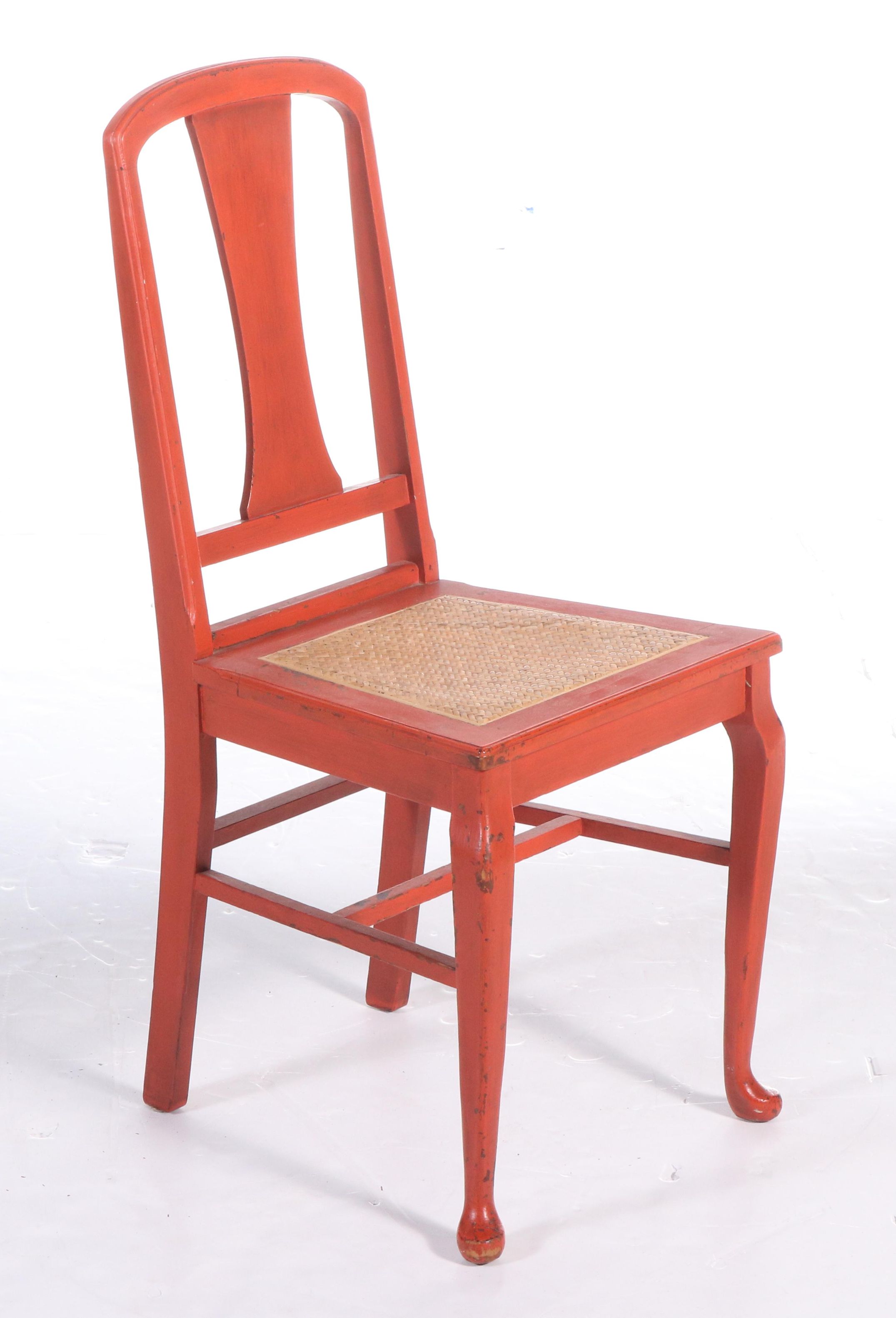 Art Deco Style Painted Wood Fiddle Back Char with Woven Seat, Mid-20th Century