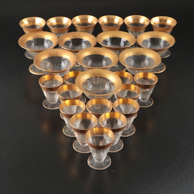 Art Deco Style Embossed Gilt Rim Stemware, Early to Mid-20th Century