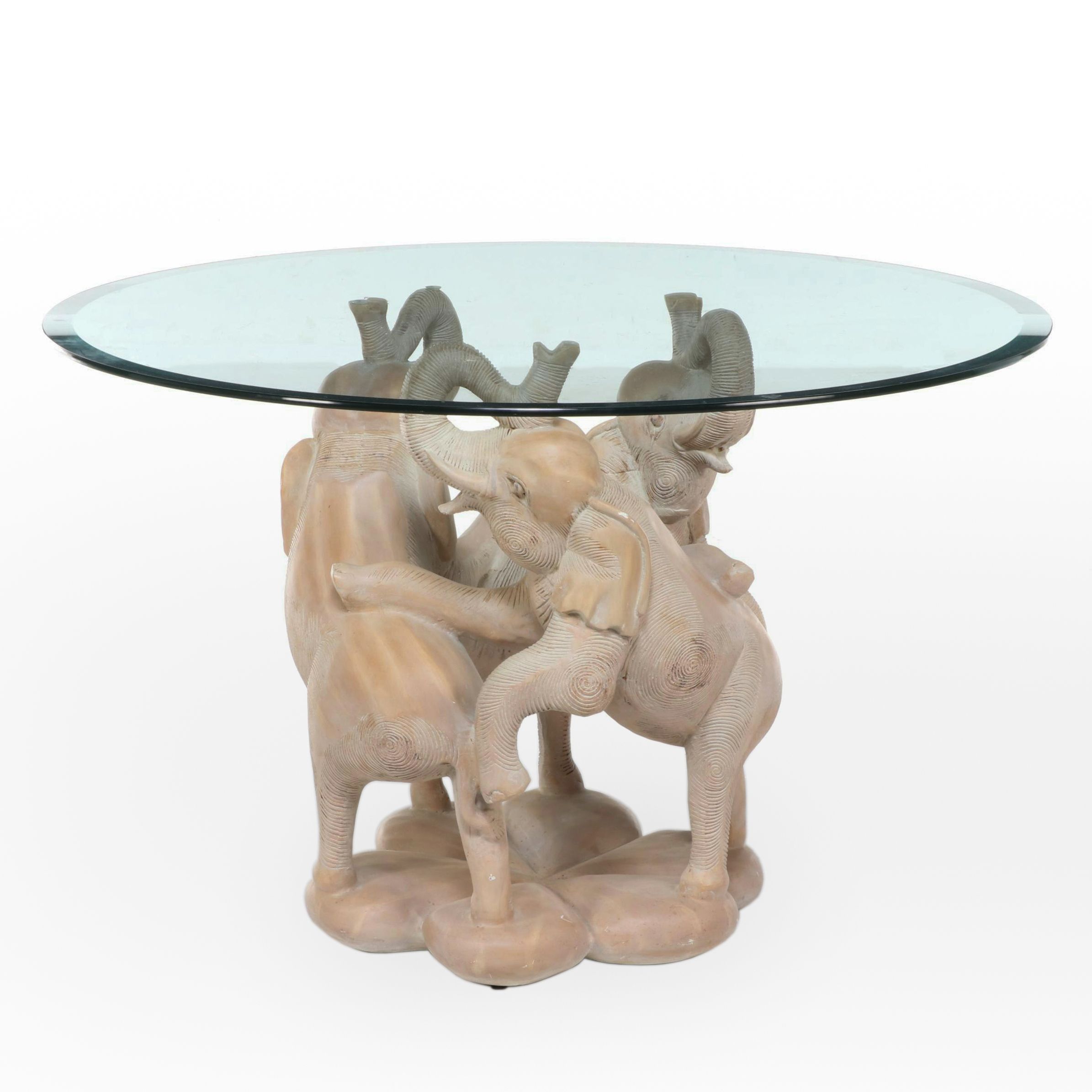 Elephant Form Glass Top Pedestal Table, Late 20th Century