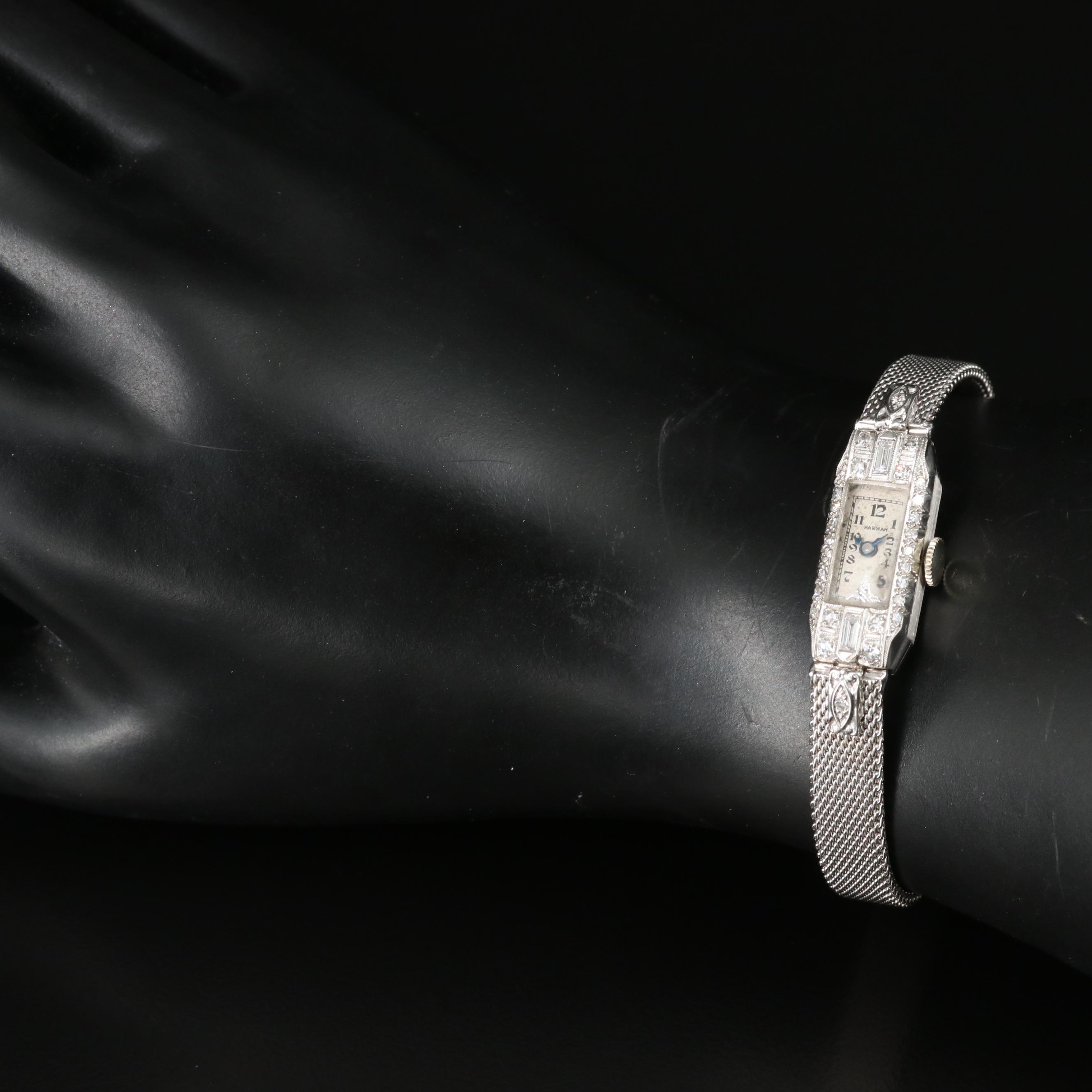 Vintage Platinum Harman Diamond Case and 14K Band Watch