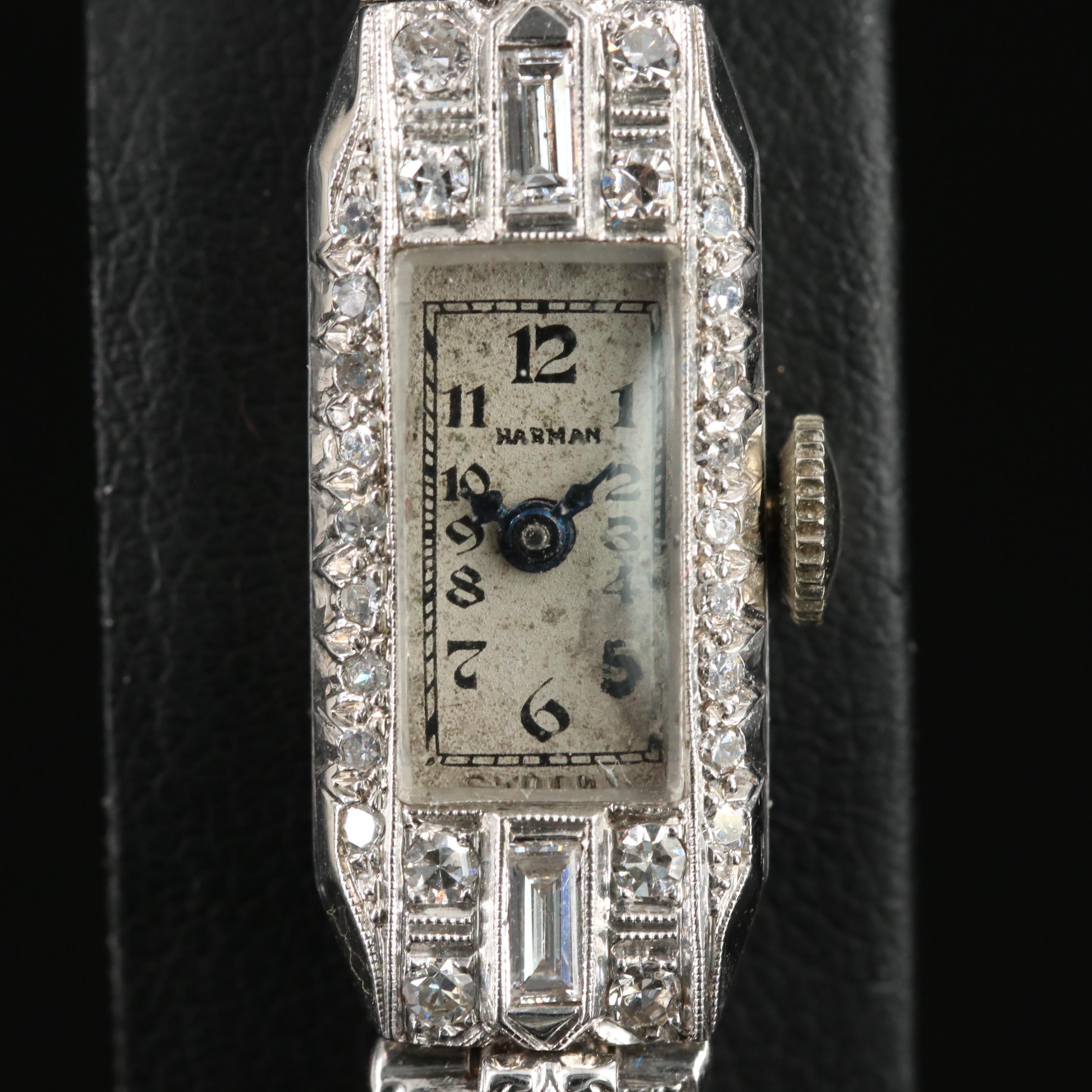 Vintage Platinum Harman Diamond Case and 14K Band Watch