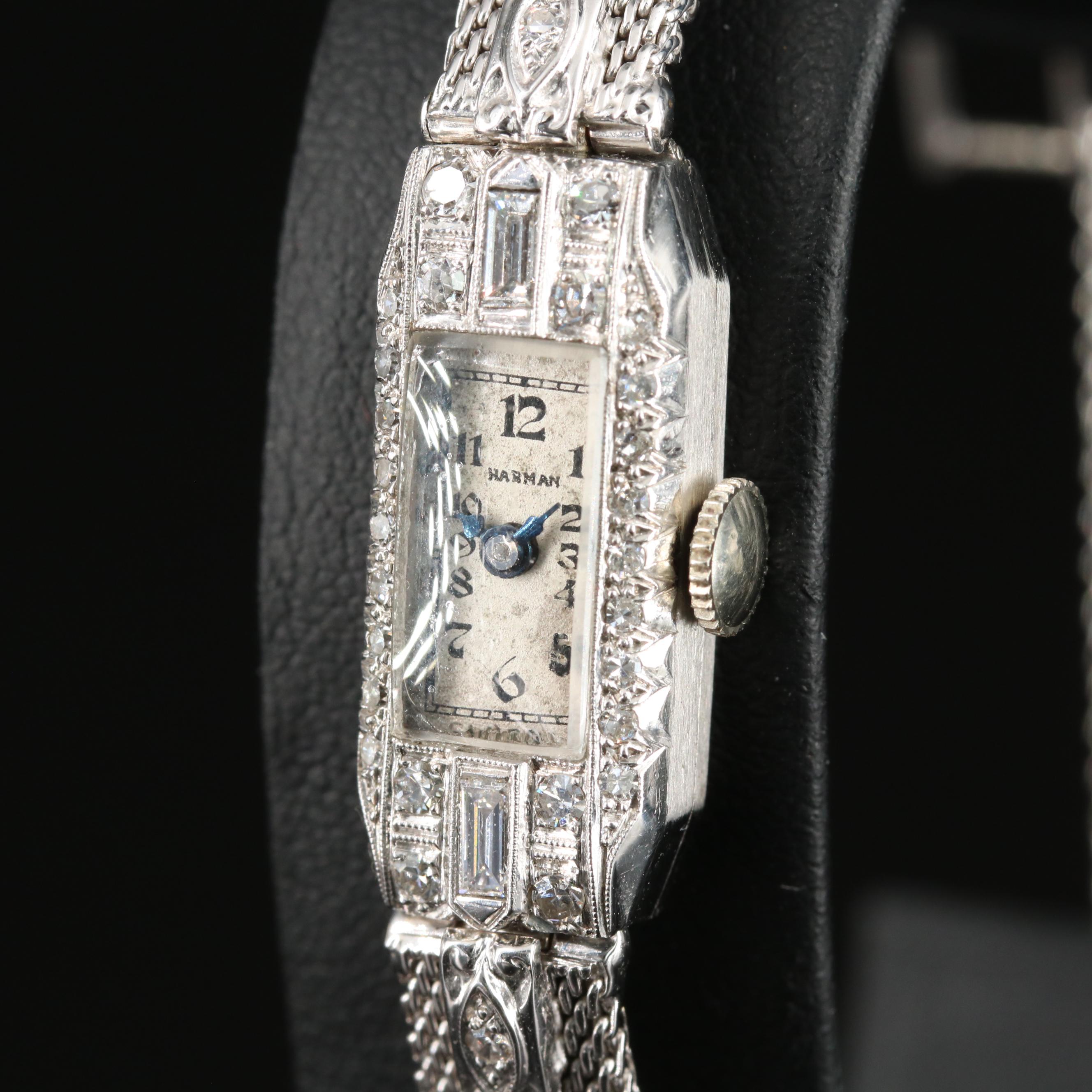 Vintage Platinum Harman Diamond Case and 14K Band Watch