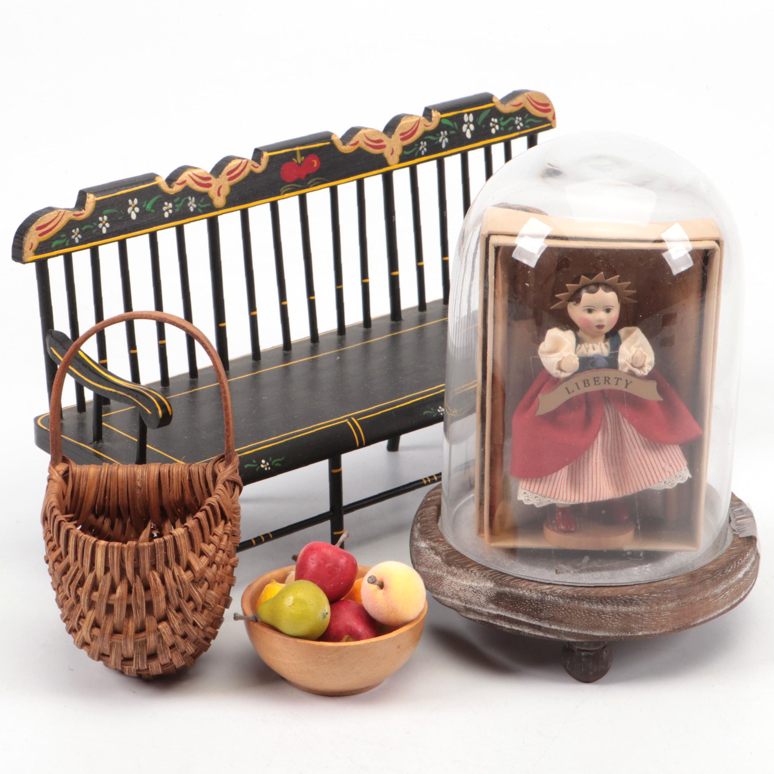 Gail Wilson Desings "Miss Liberty" Wooden Doll with Other Miniatures