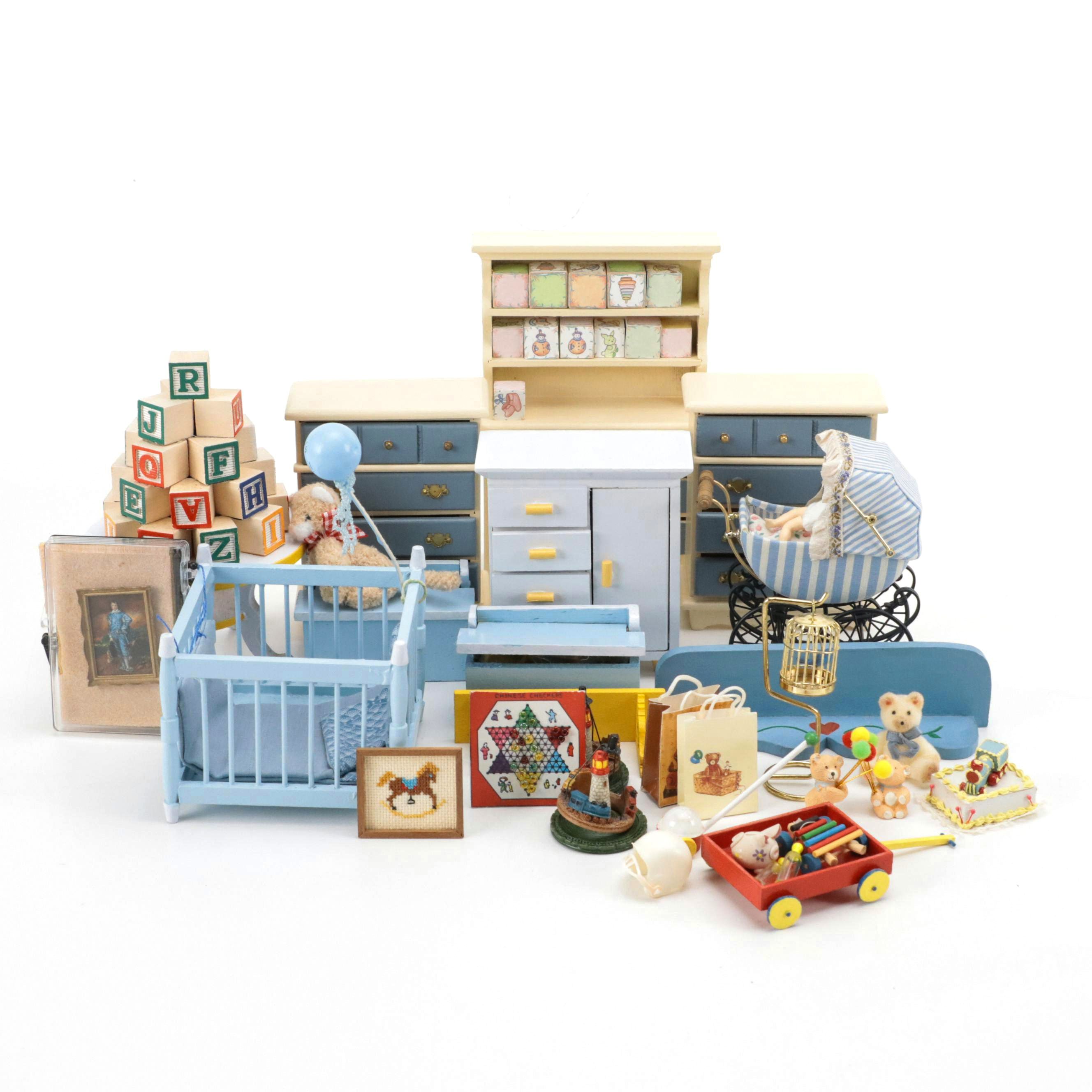 "The Blue Boy" by Gainsborough with Other Miniature Furniture and Décor