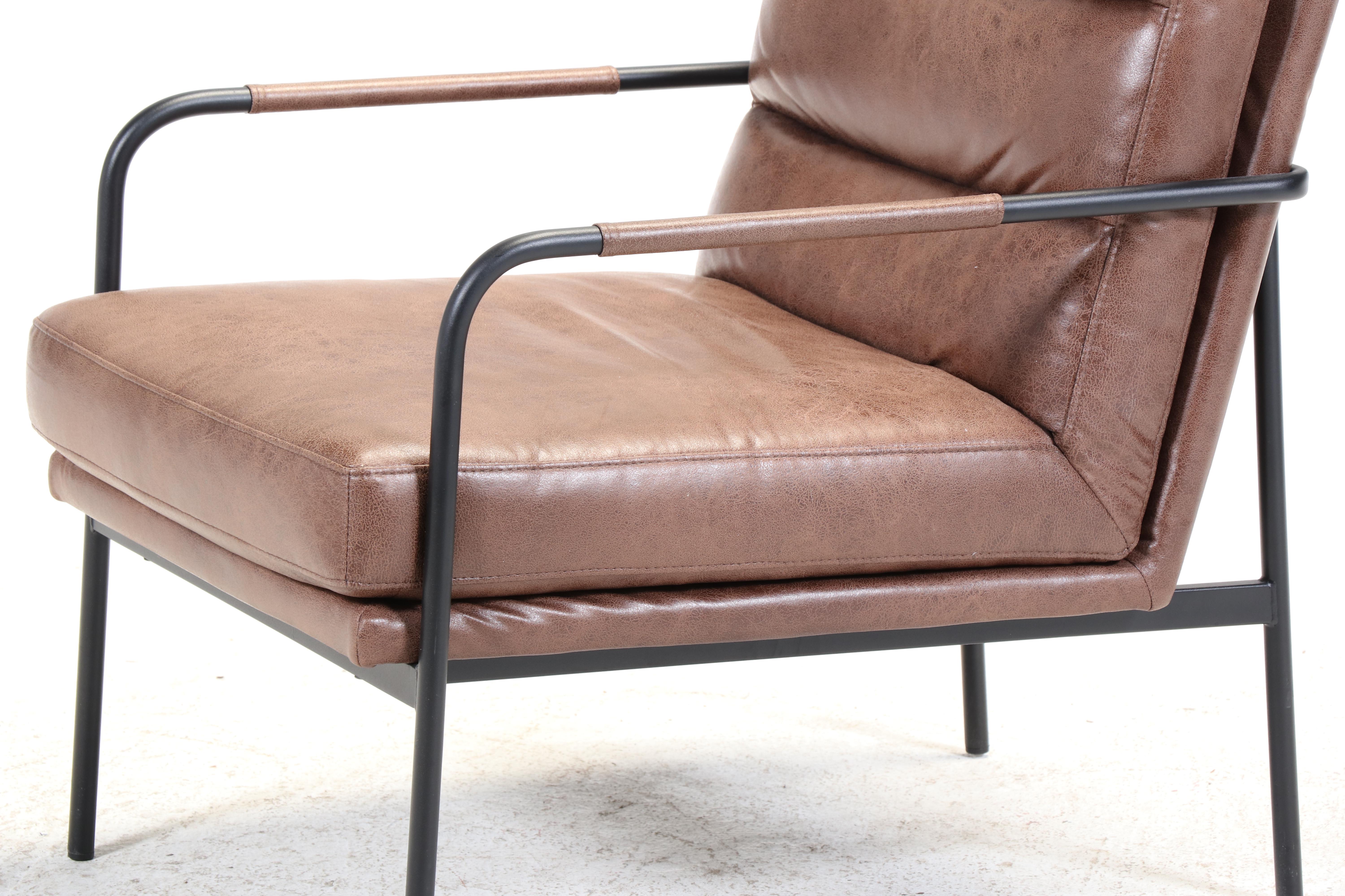 Pair of JGW Furniture Powder-Coated Metal and Faux-Leather Lounge Chairs