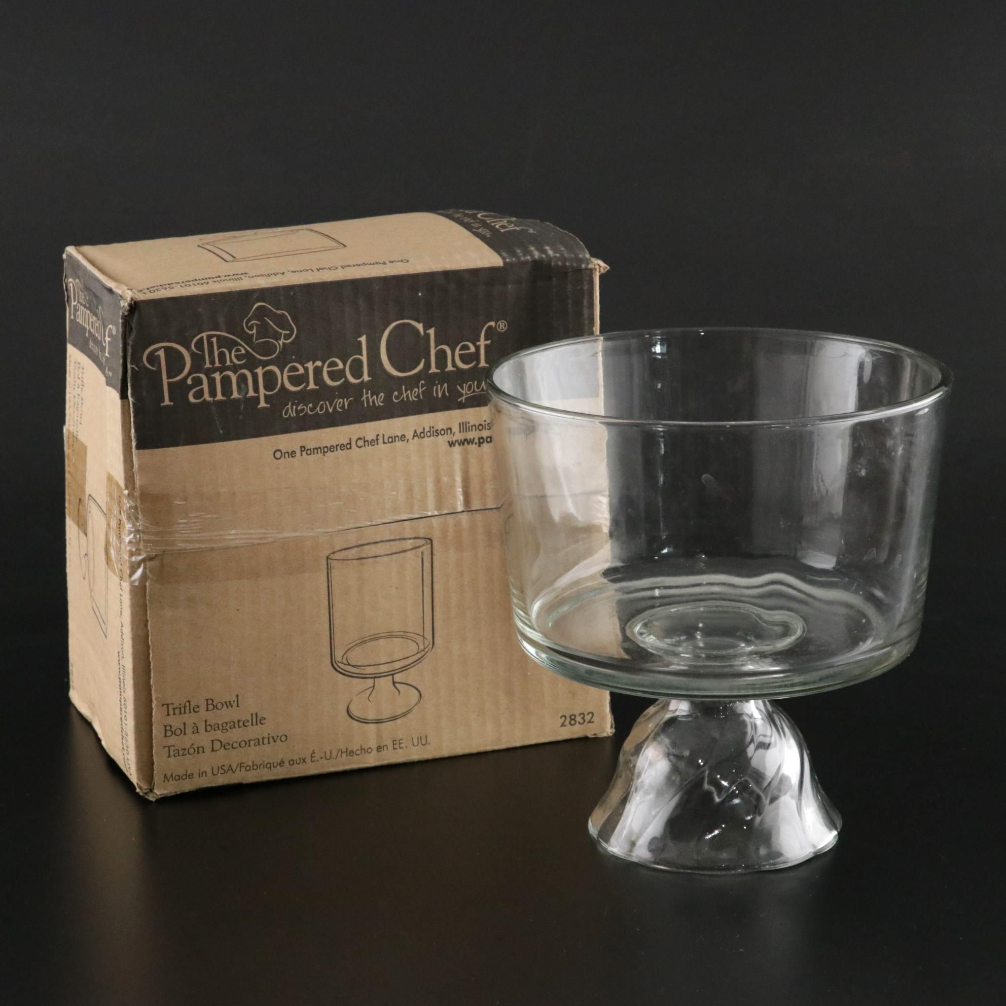 Pampered Chef Two-Piece Trifle Bowl With Lid and Trifle Bowl With Swirl Foot