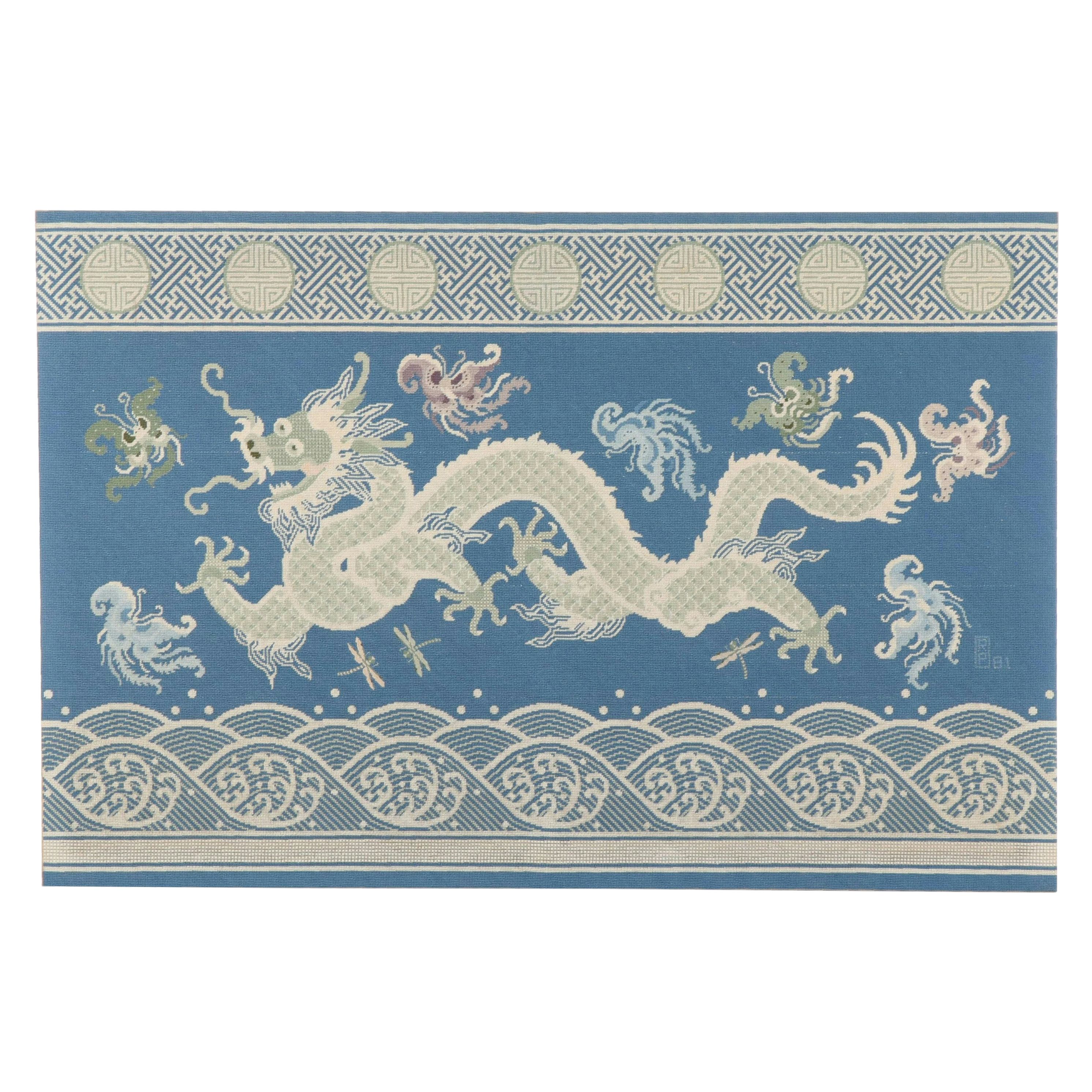 Large-Scale Needlepoint Embroidery of Chinese Dragon, 1981