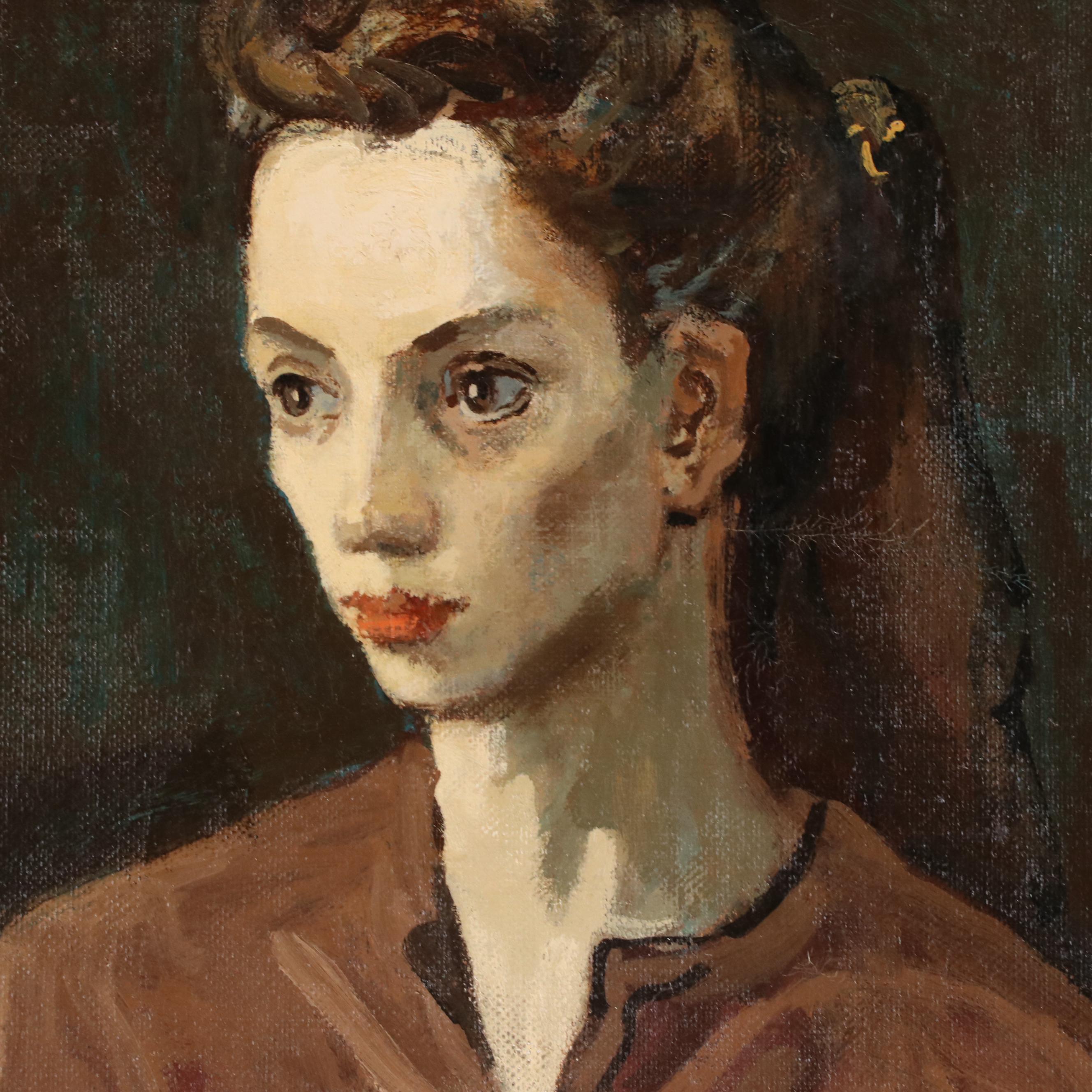 Moses Soyer Oil Painting Portrait of Woman, 1955