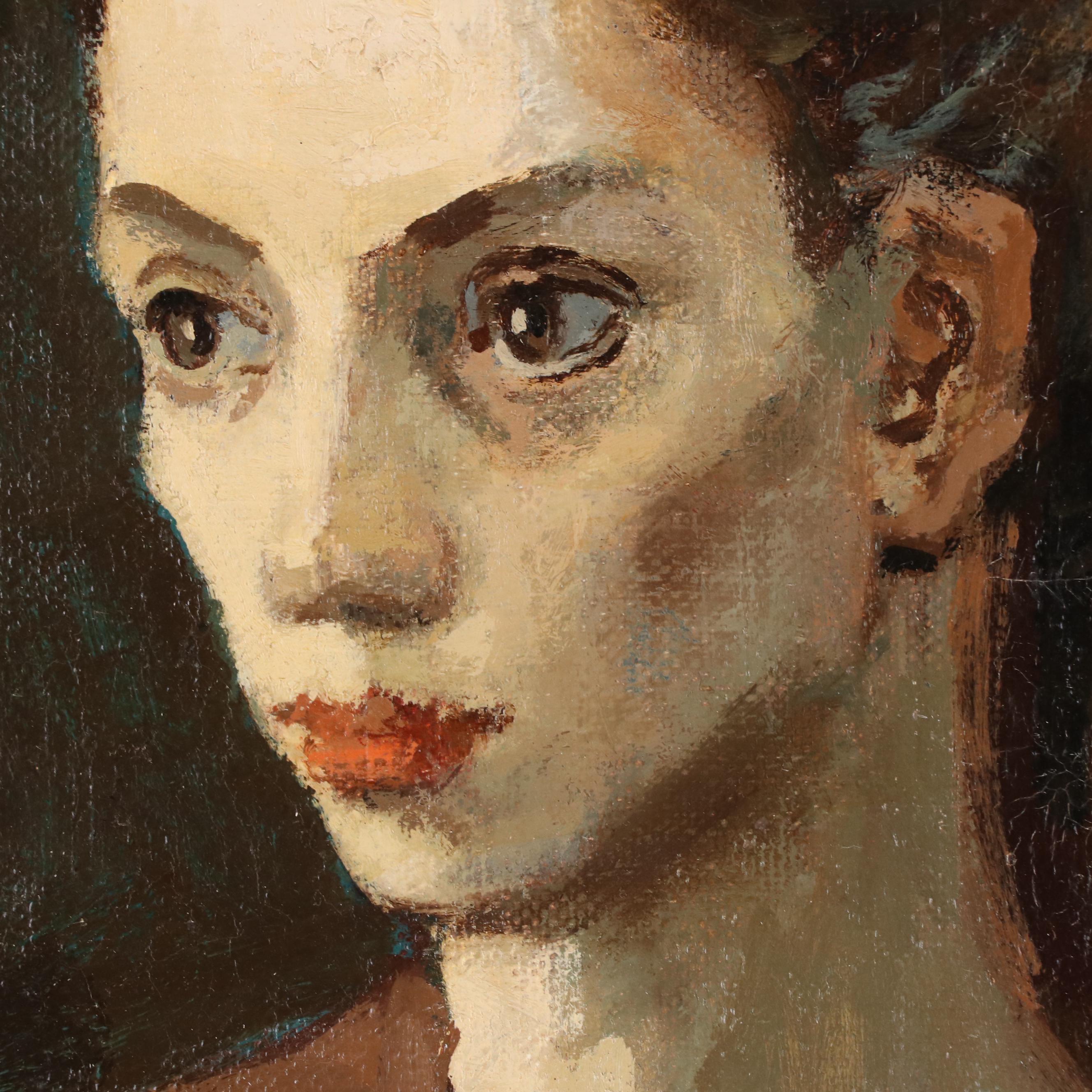 Moses Soyer Oil Painting Portrait of Woman, 1955