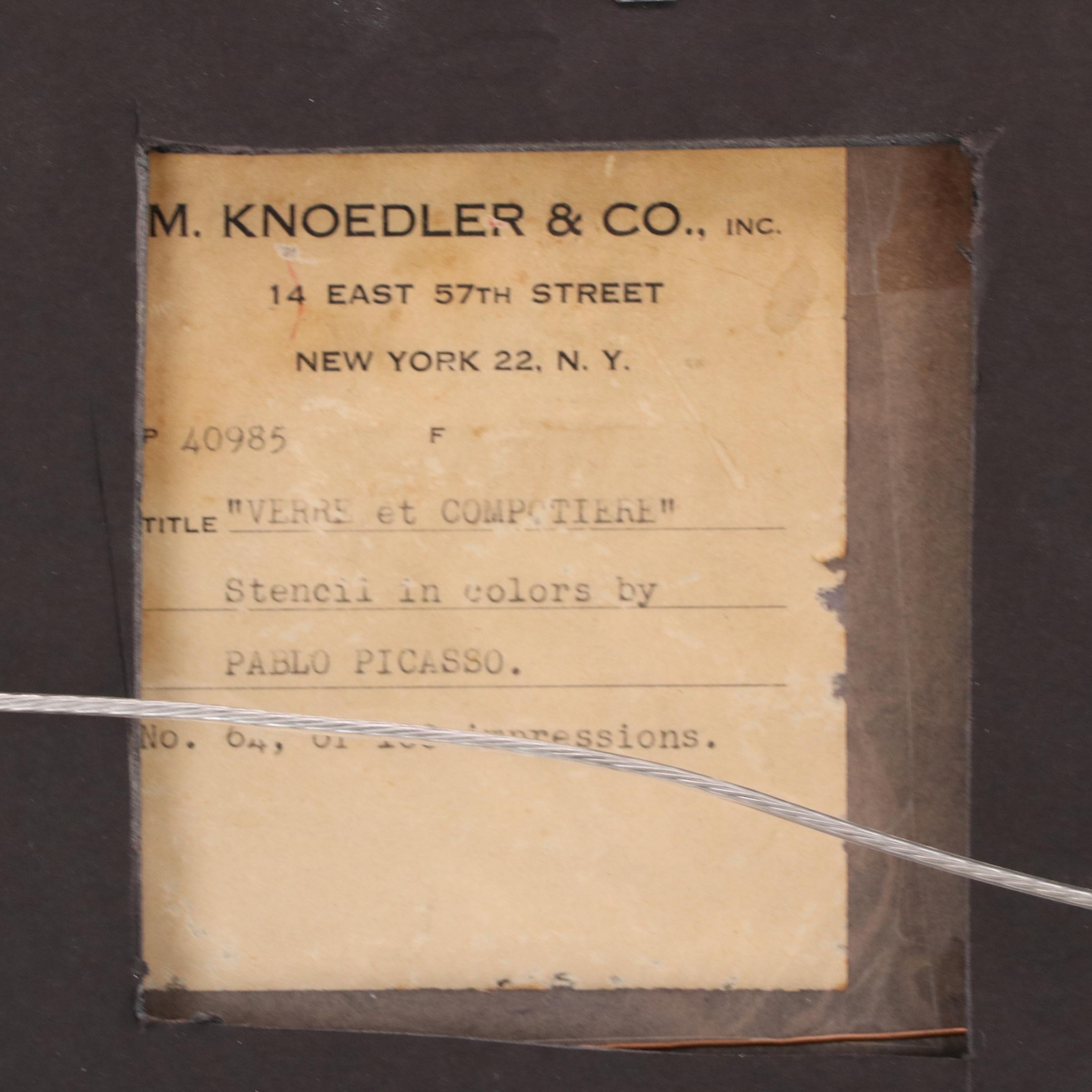 Pablo Picasso (After) Pochoir, Signed Edition, "Verre et Compotier," 1922
