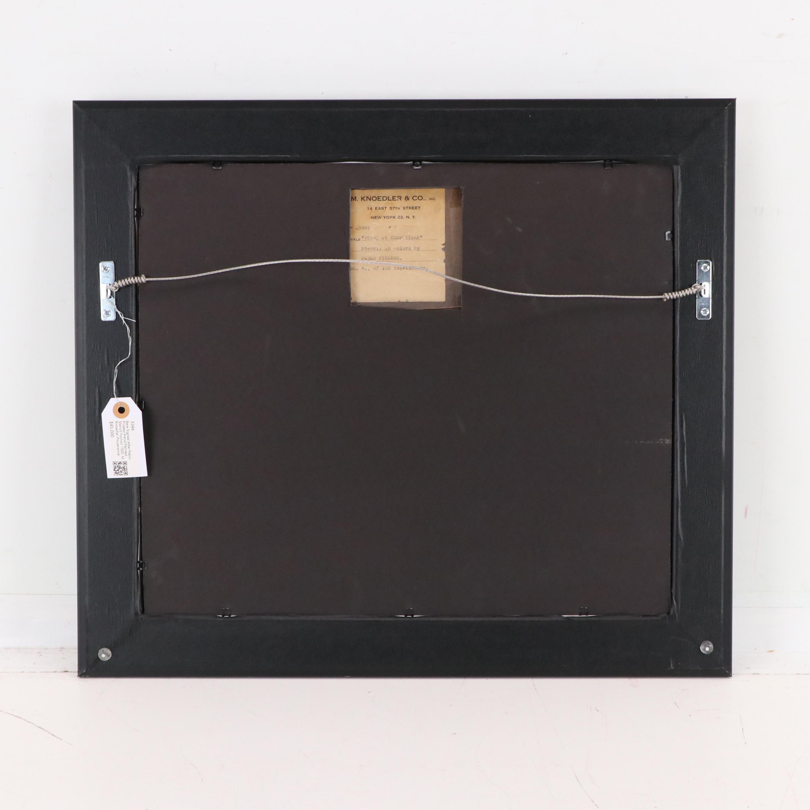 Pablo Picasso (After) Pochoir, Signed Edition, "Verre et Compotier," 1922