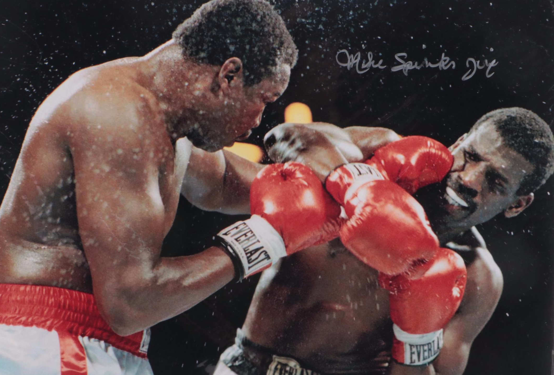 Mike Tyson Signed Print with George Foreman Signed Boxing Glove and More