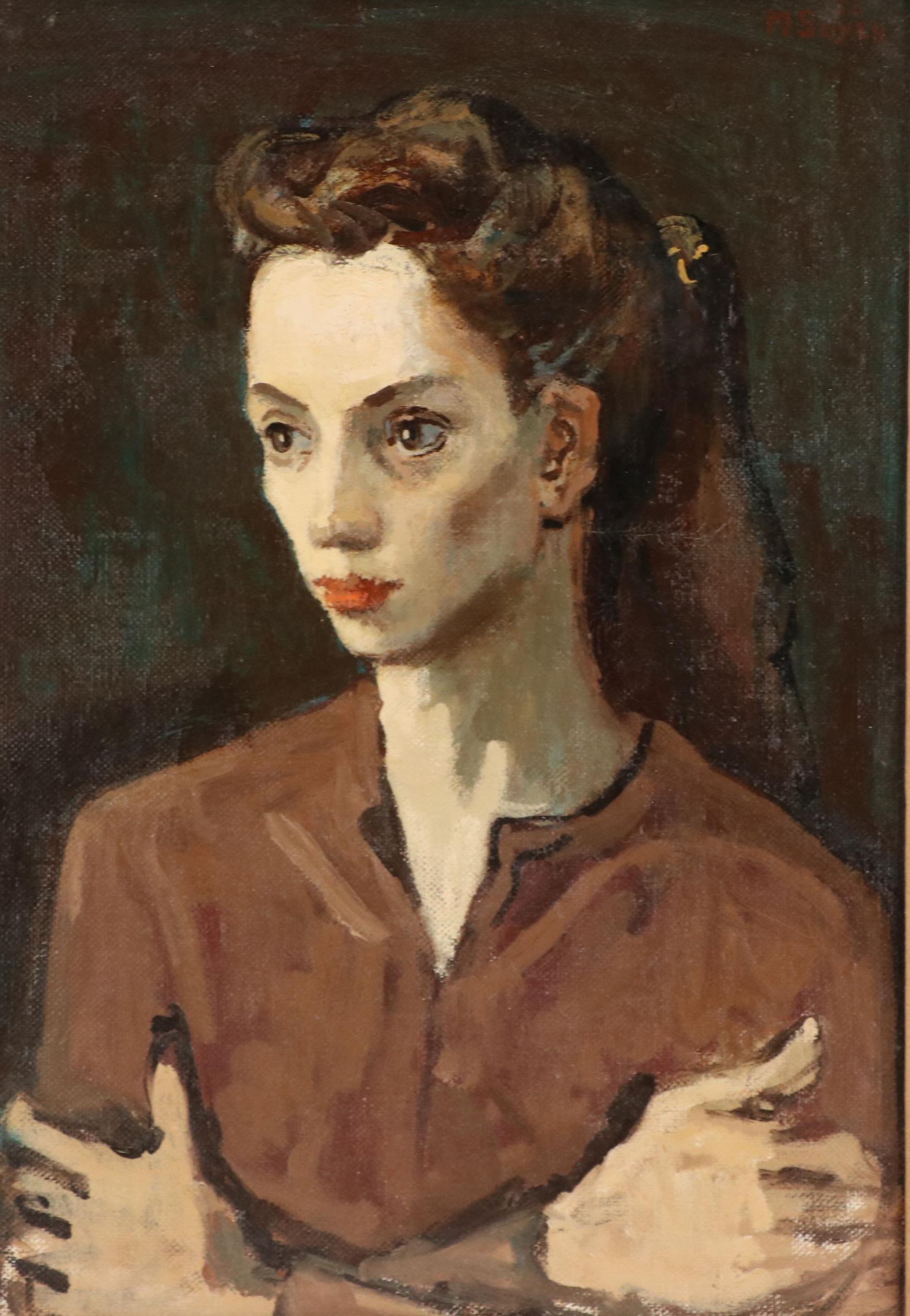 Moses Soyer Oil Painting Portrait of Woman, 1955