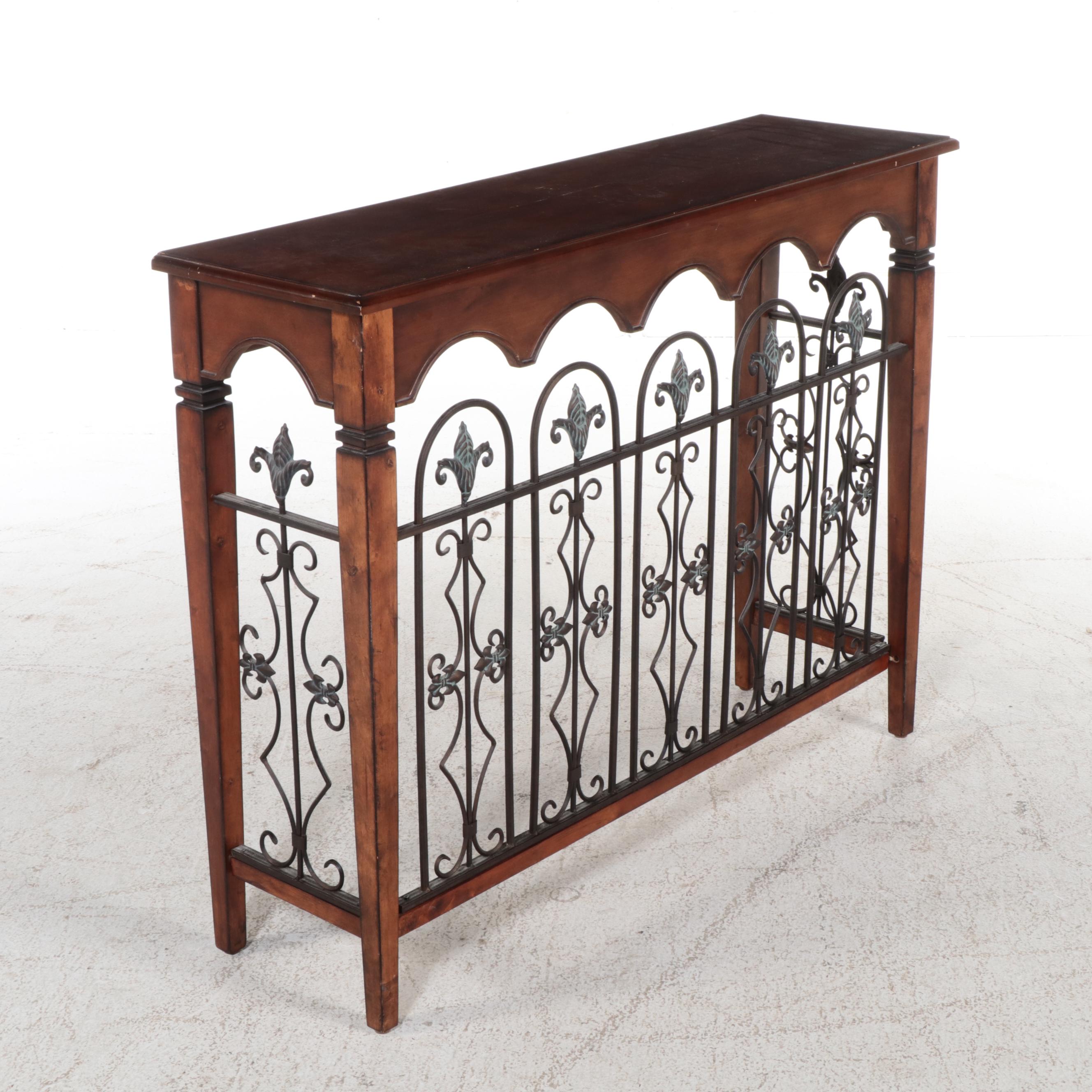Contemporary Wood and Metal "Gate" Console Table
