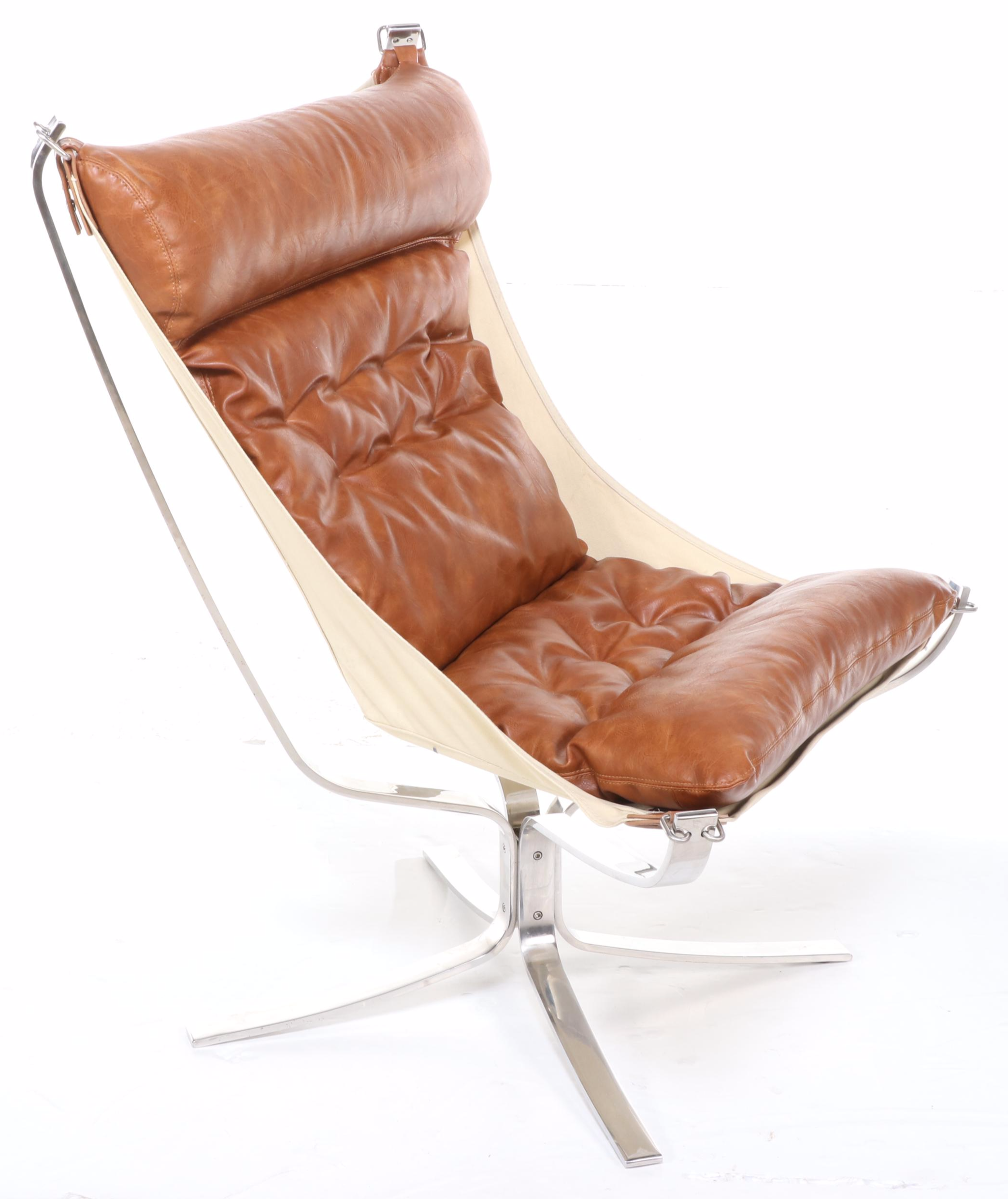 Sigurd Ressell Style Chromed Metal, Leather and Fabric Falcon Chair
