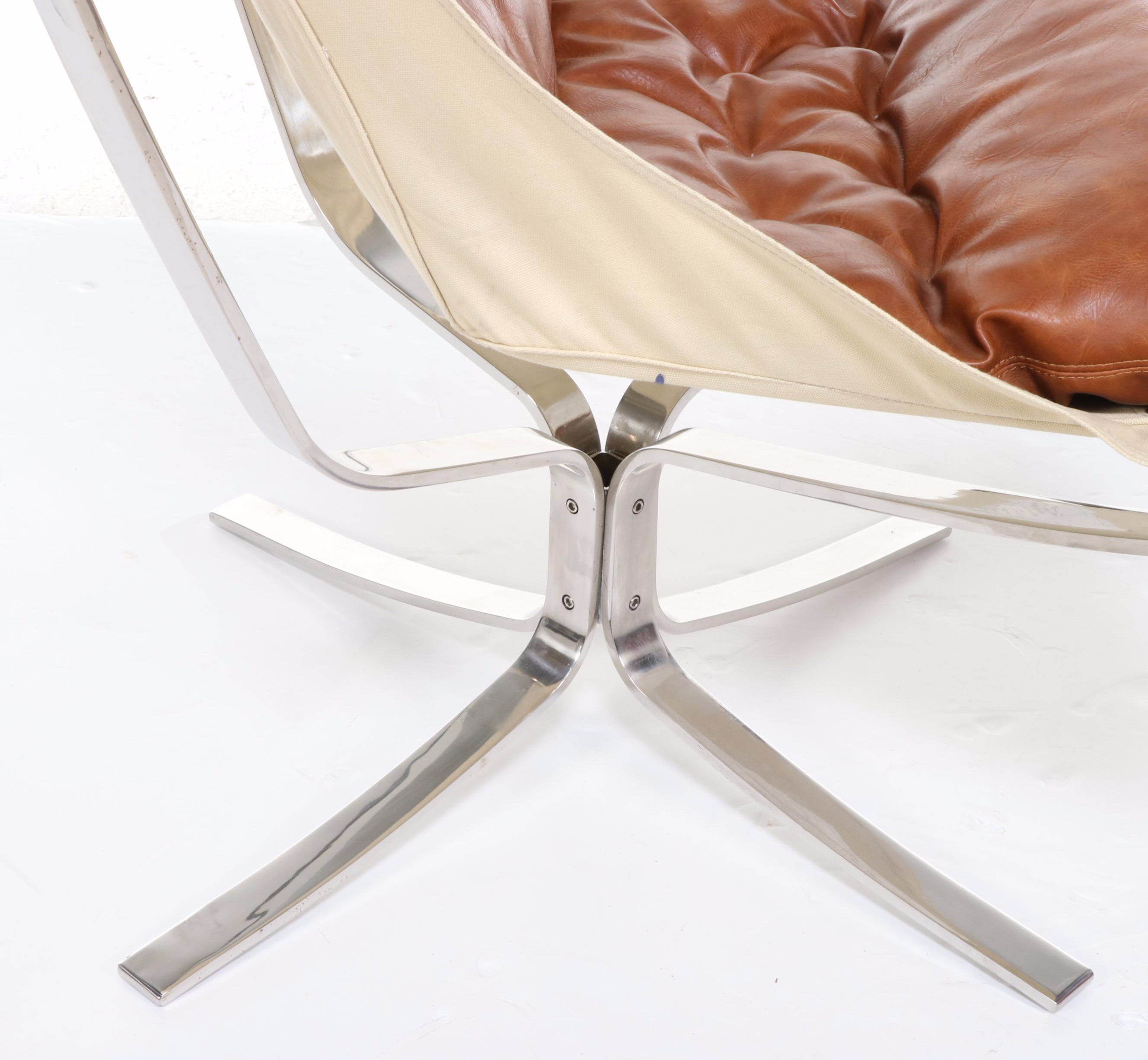 Sigurd Ressell Style Chromed Metal, Leather and Fabric Falcon Chair
