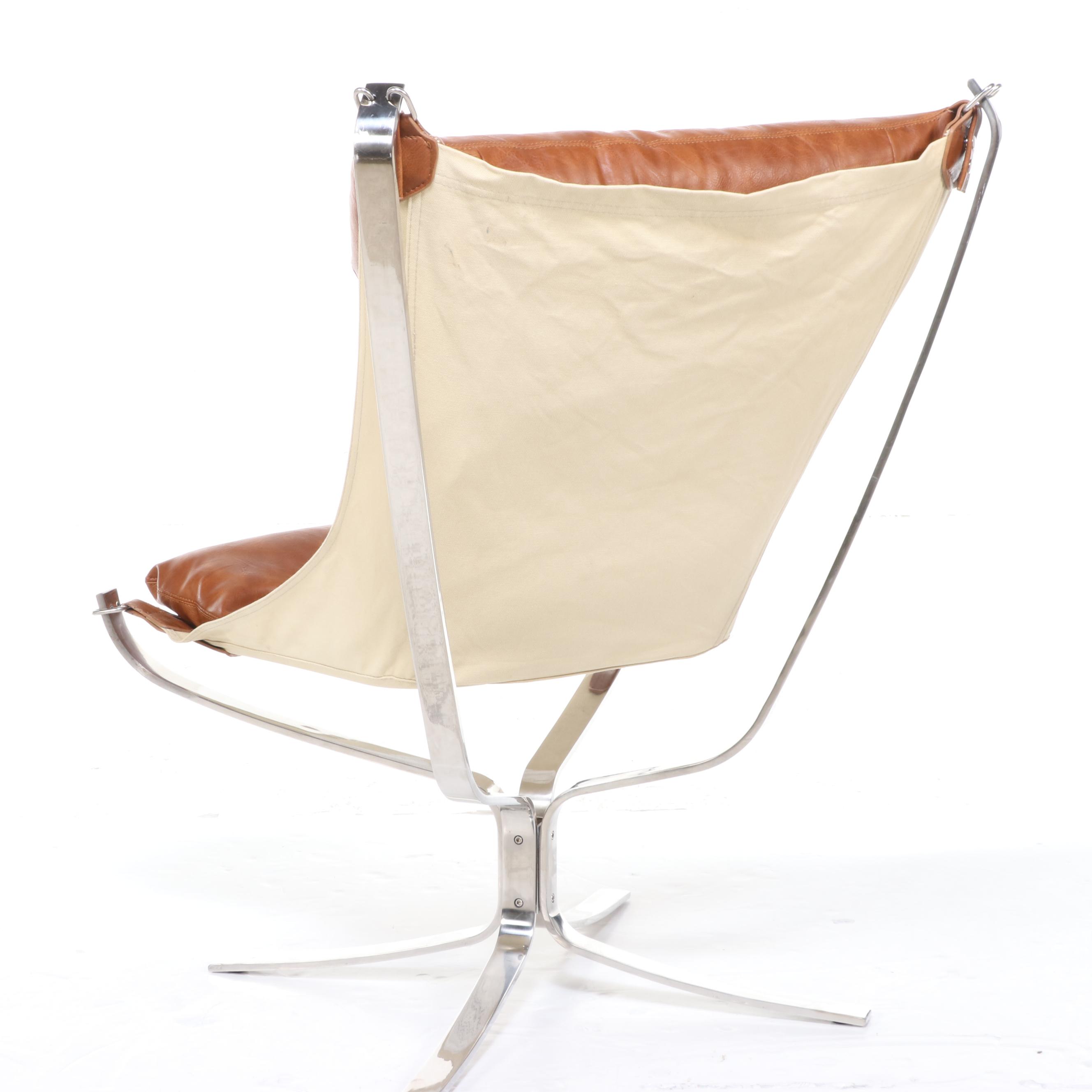 Sigurd Ressell Style Chromed Metal, Leather and Fabric Falcon Chair