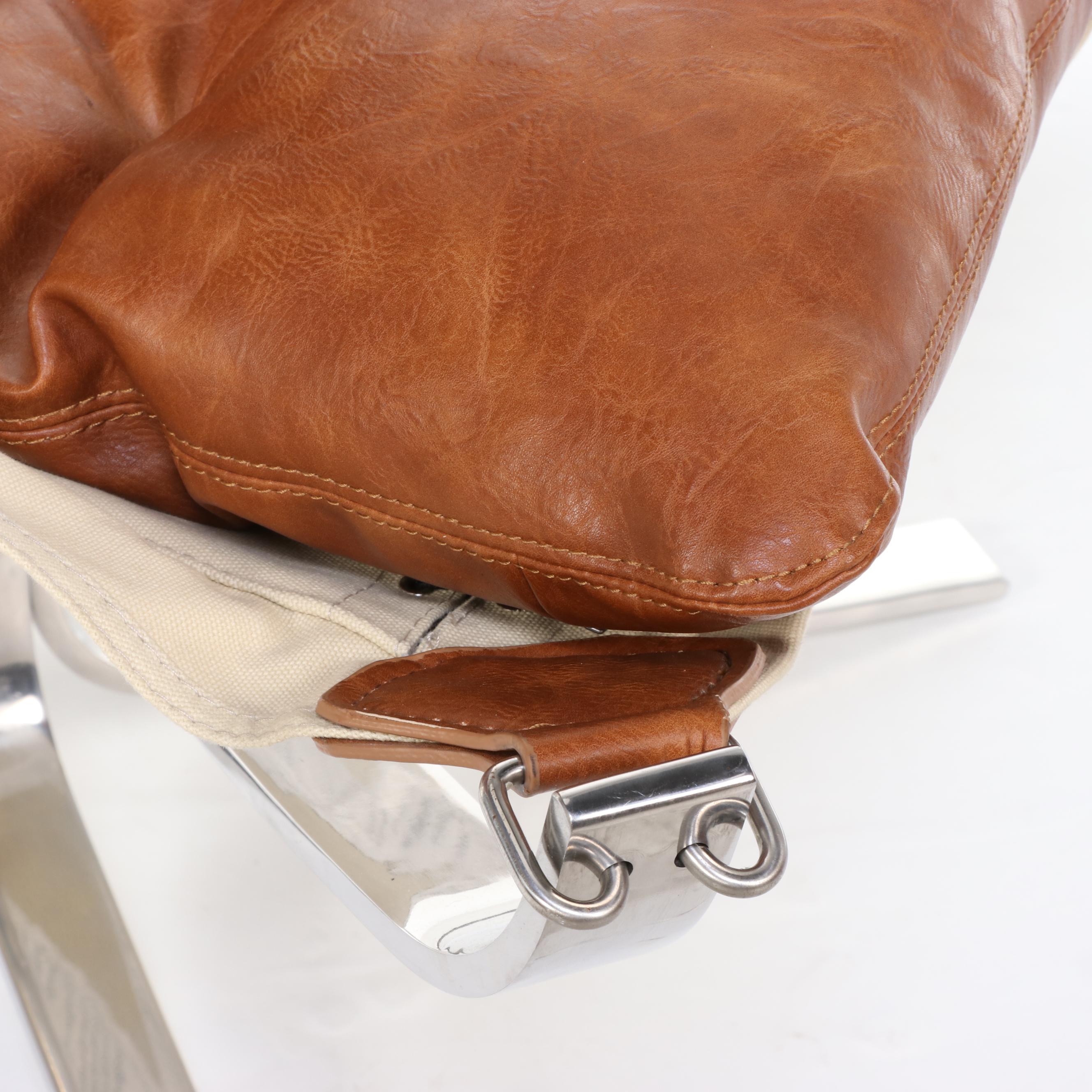 Sigurd Ressell Style Chromed Metal, Leather and Fabric Falcon Chair