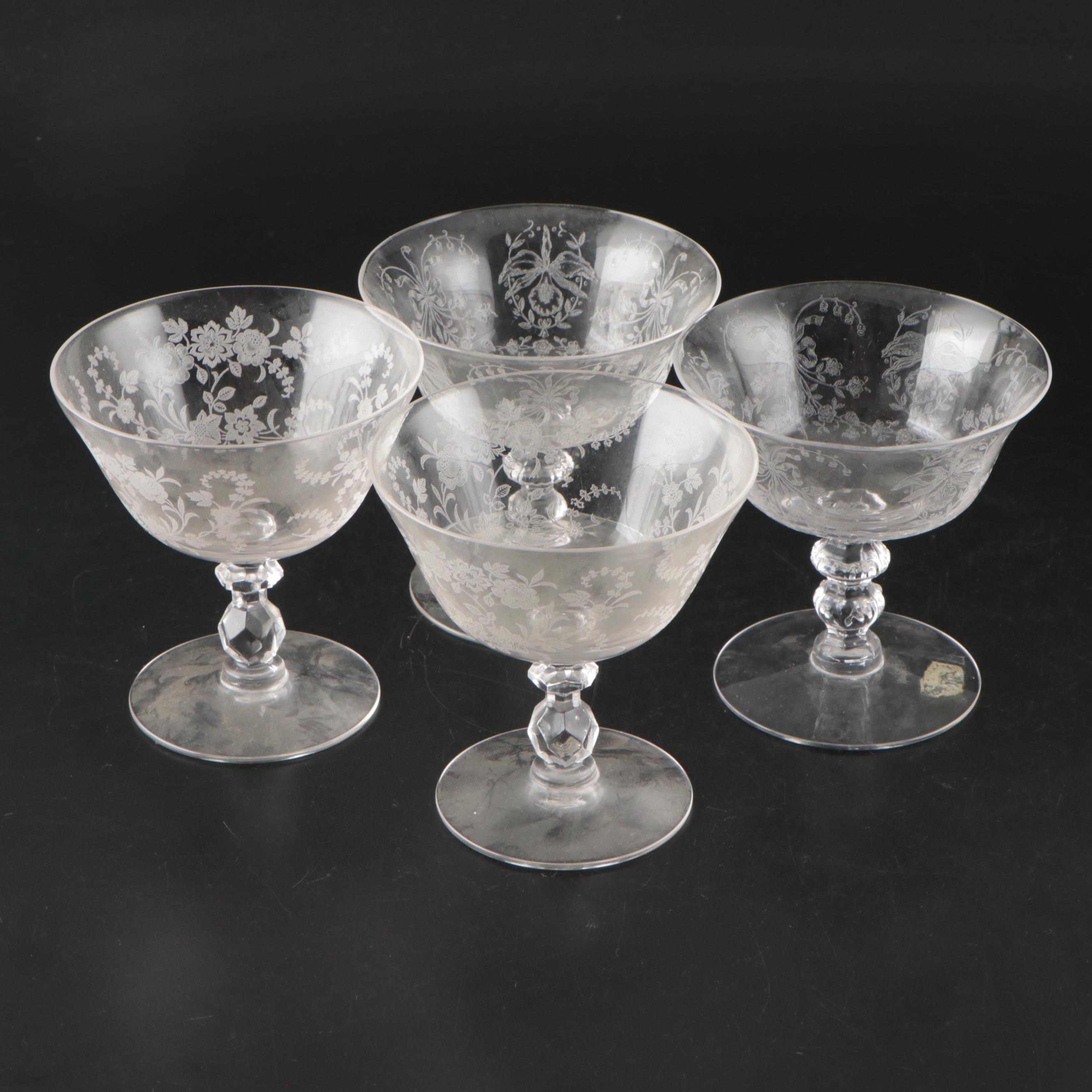 Cambridge "Rose Point" with Fostoria and Other Needle Etched Tableware