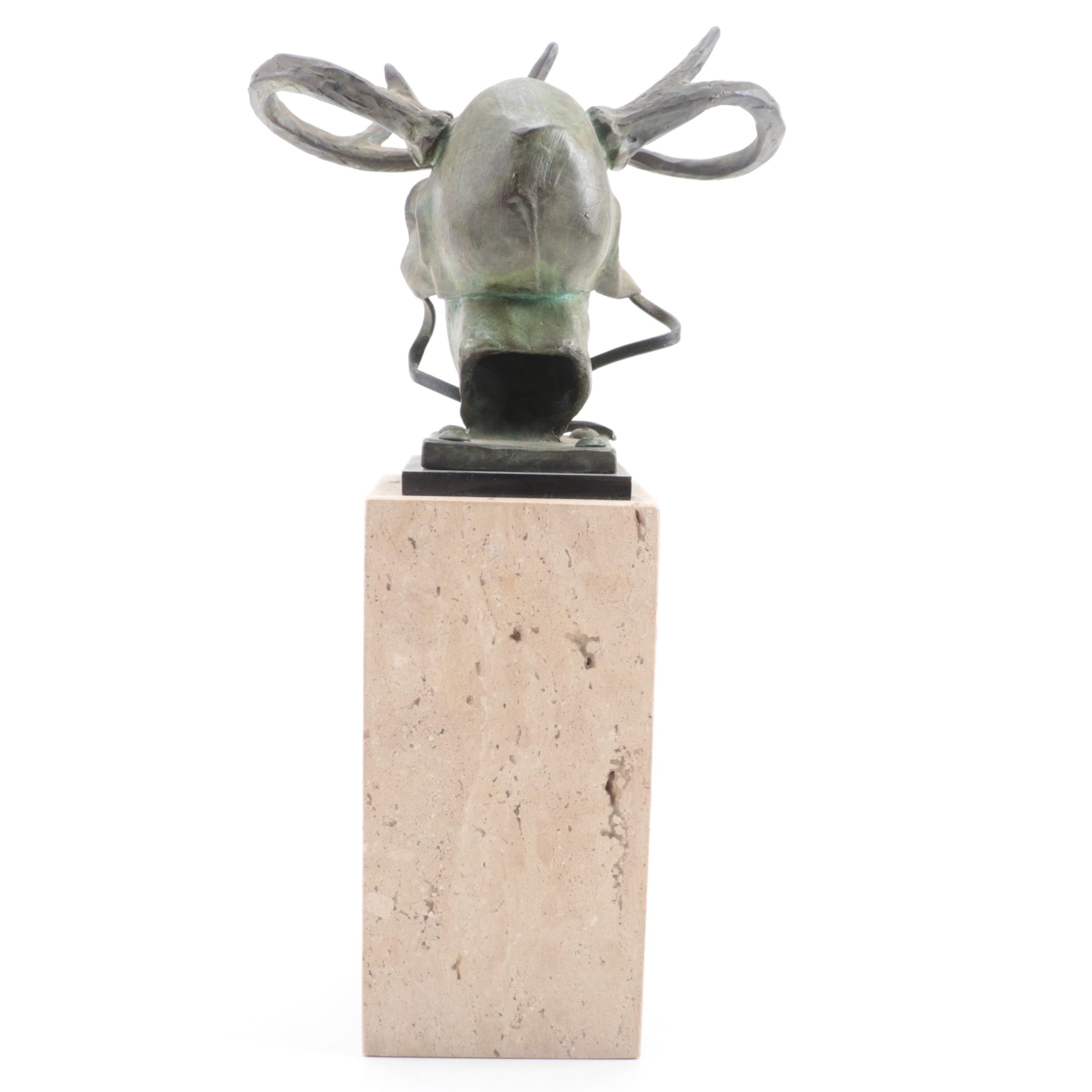 Theodore Gall Bronze Bust of Figure With Antlers, 1993