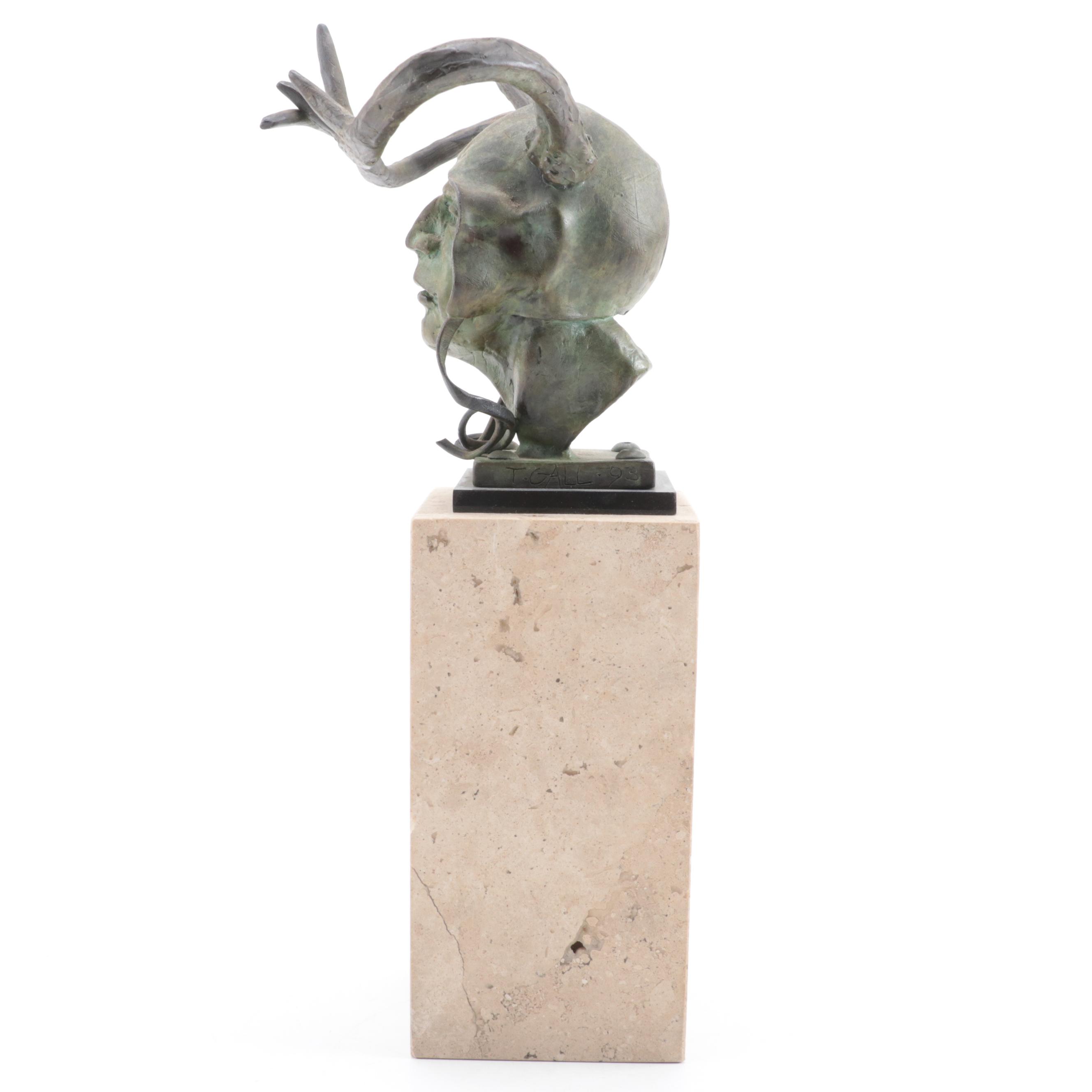 Theodore Gall Bronze Bust of Figure With Antlers, 1993