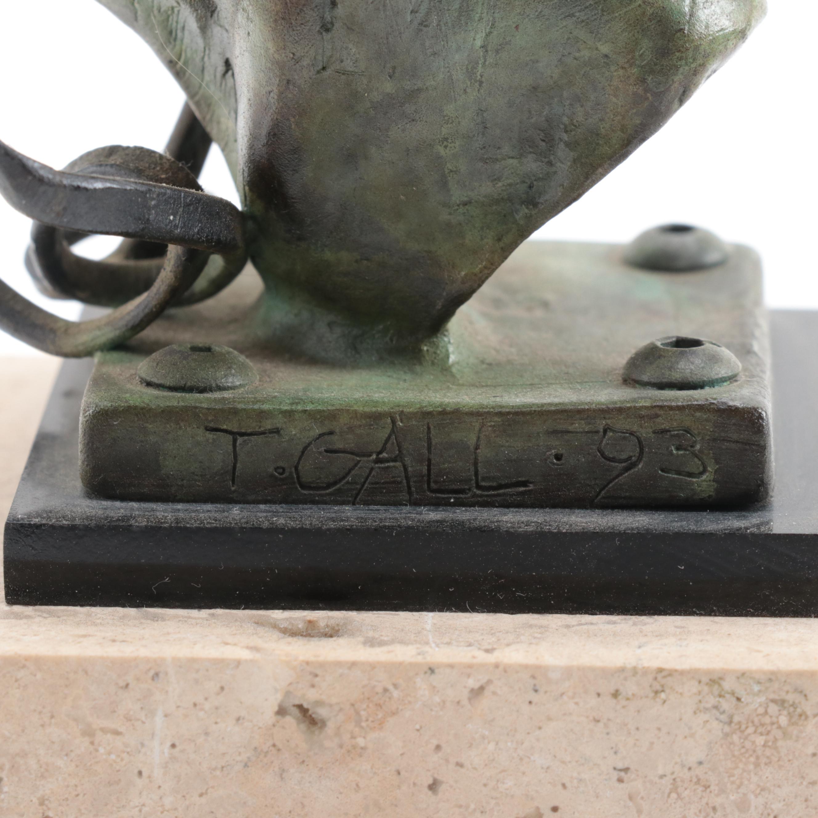 Theodore Gall Bronze Bust of Figure With Antlers, 1993