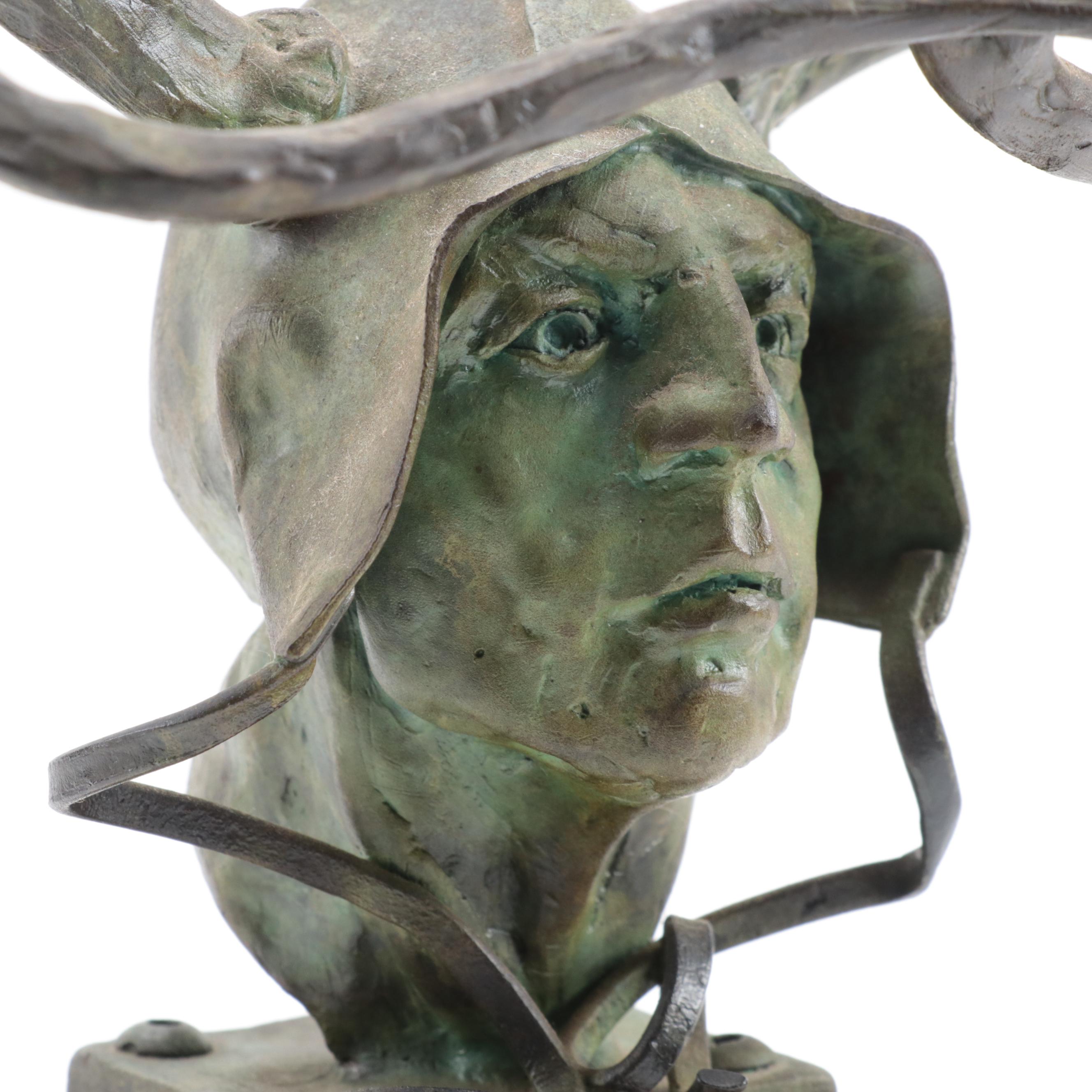 Theodore Gall Bronze Bust of Figure With Antlers, 1993