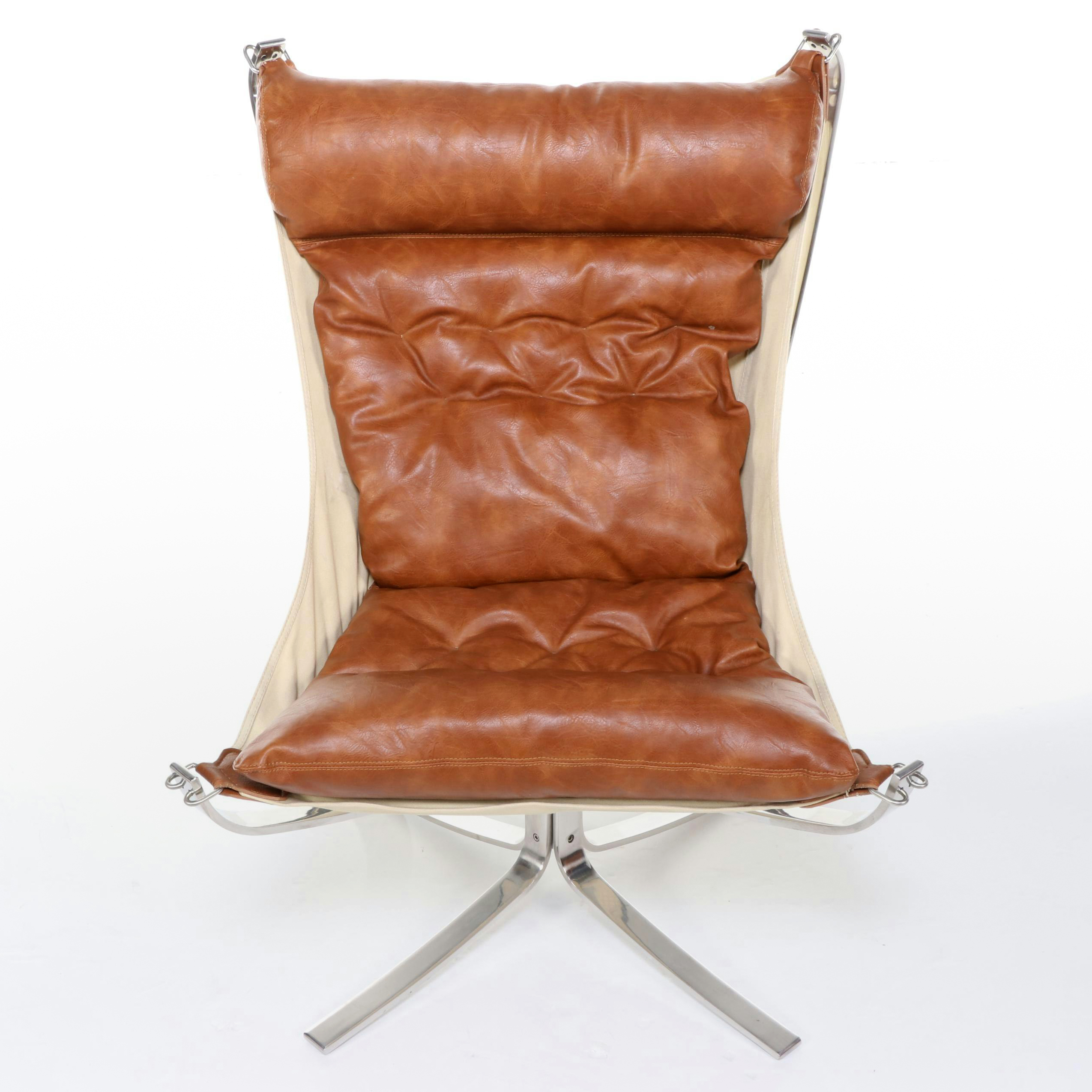 Sigurd Ressell Style Chromed Metal, Leather and Fabric Falcon Chair