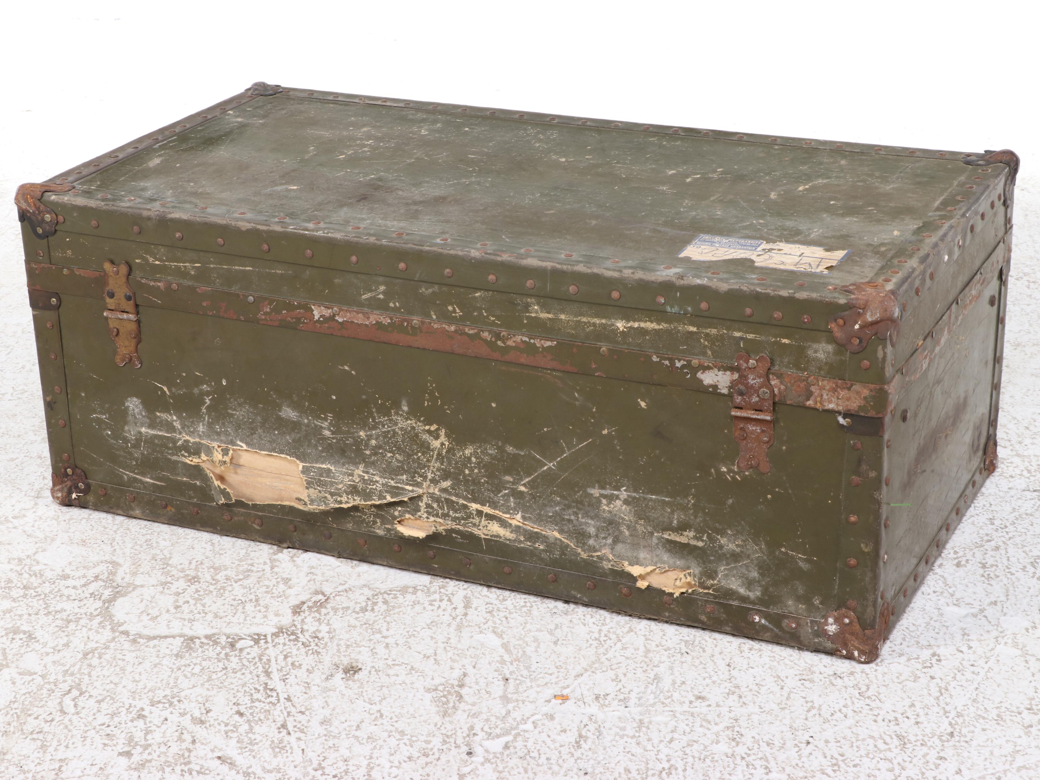 Art Deco Style Metal and Wood Foot Locker Chest, Early to Mid-20th Century