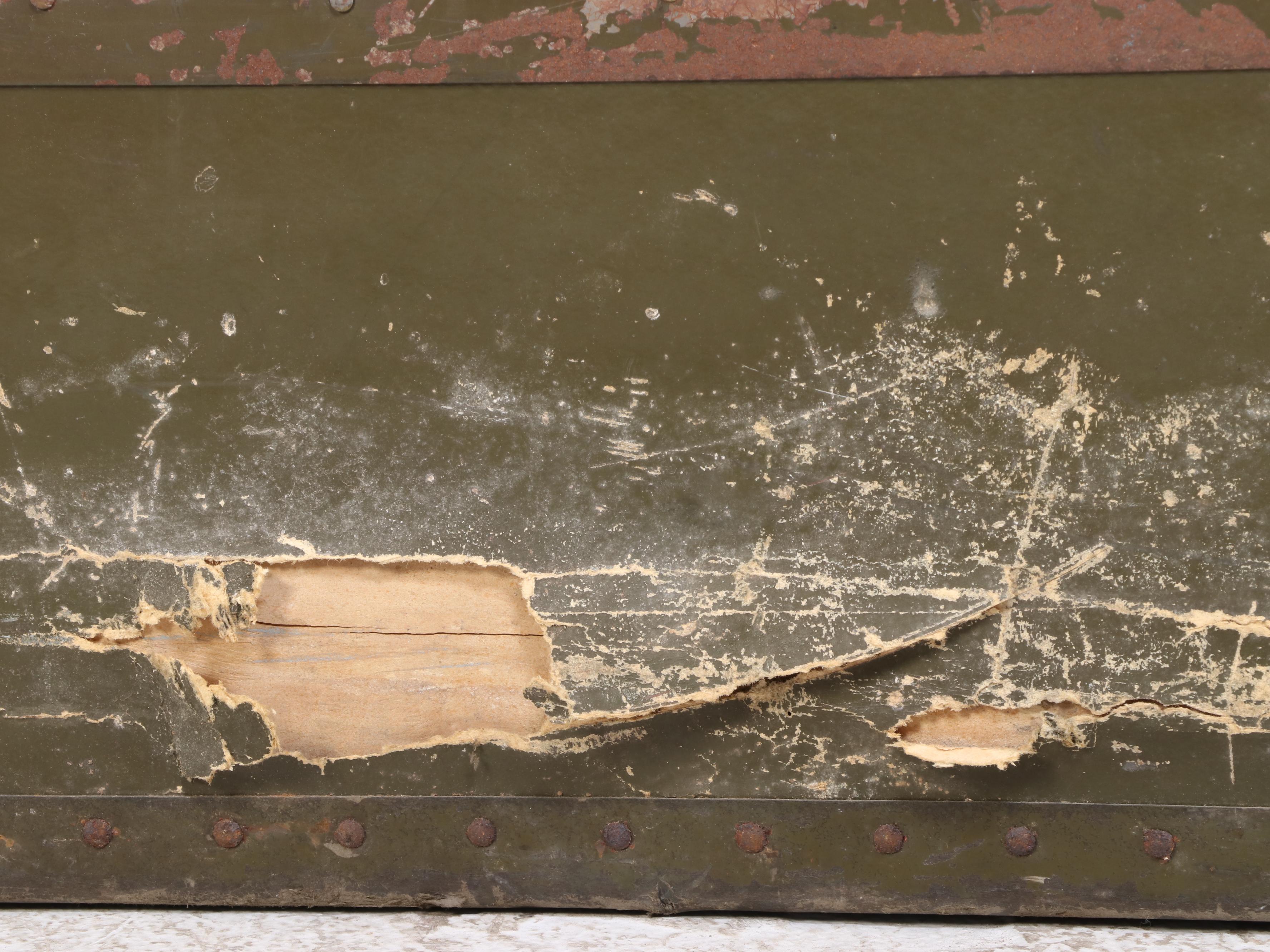 Art Deco Style Metal and Wood Foot Locker Chest, Early to Mid-20th Century