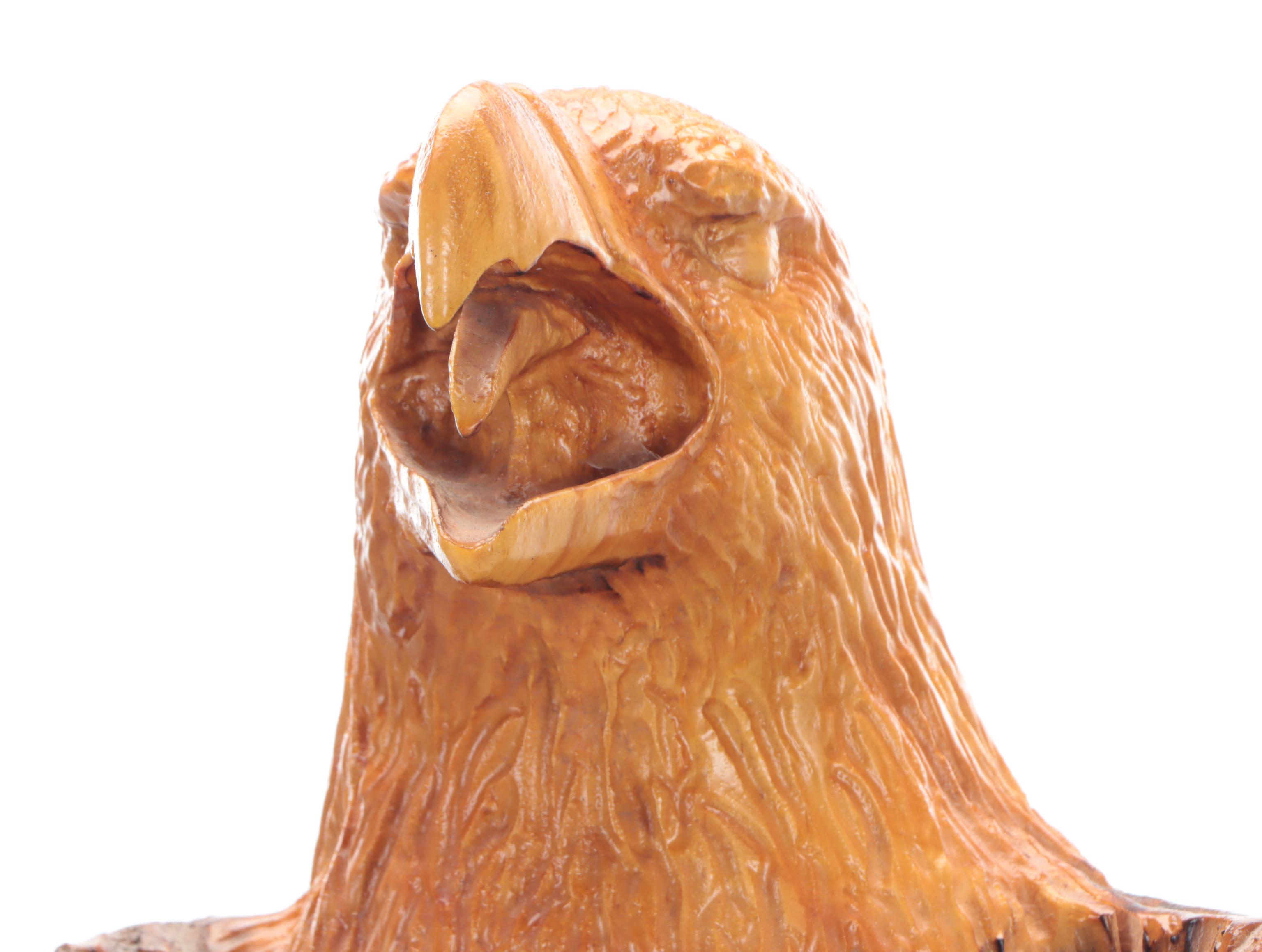 Handmade Carved Wood Sculpture of Bald Eagle