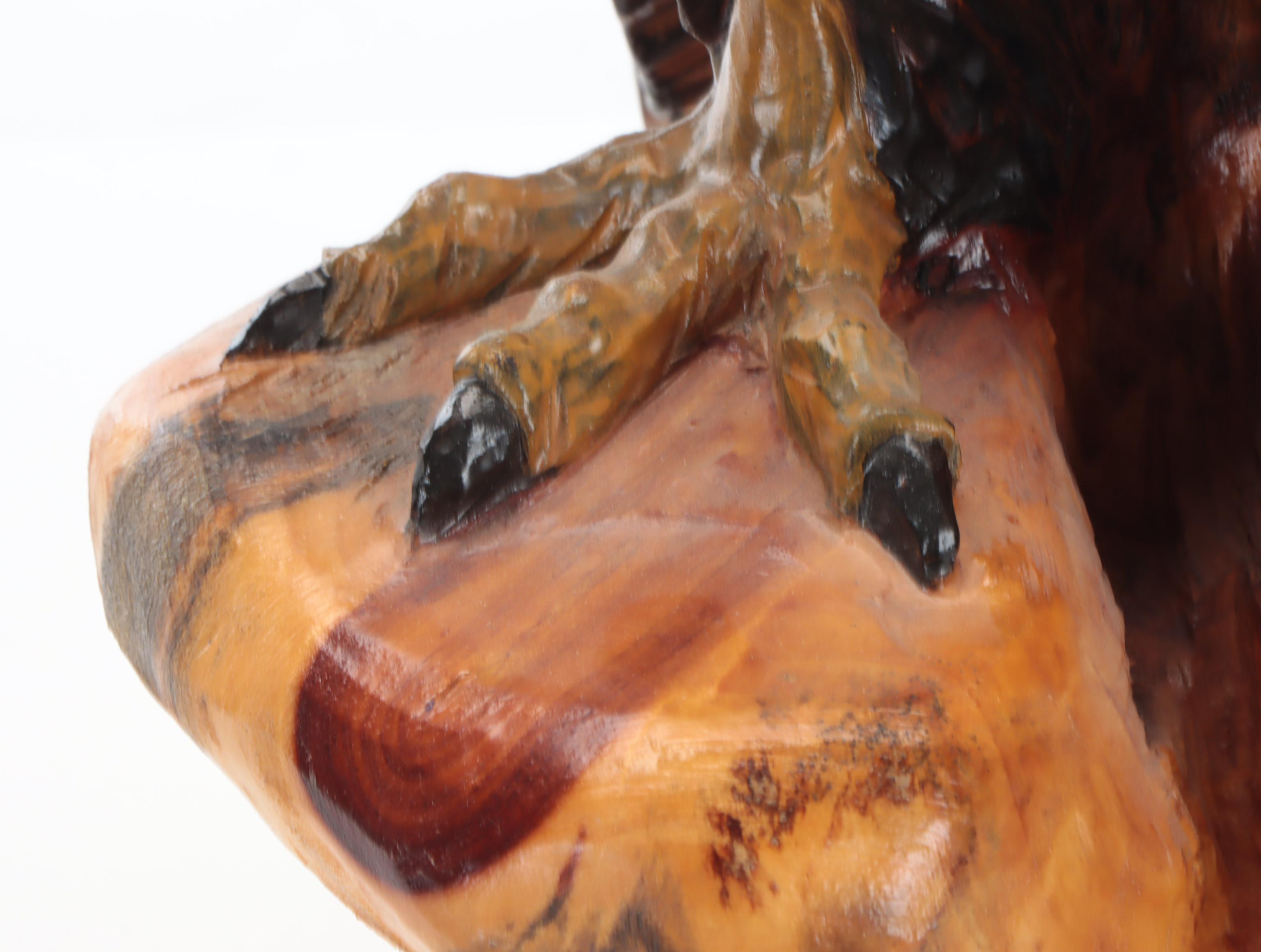 Handmade Carved Wood Sculpture of Bald Eagle