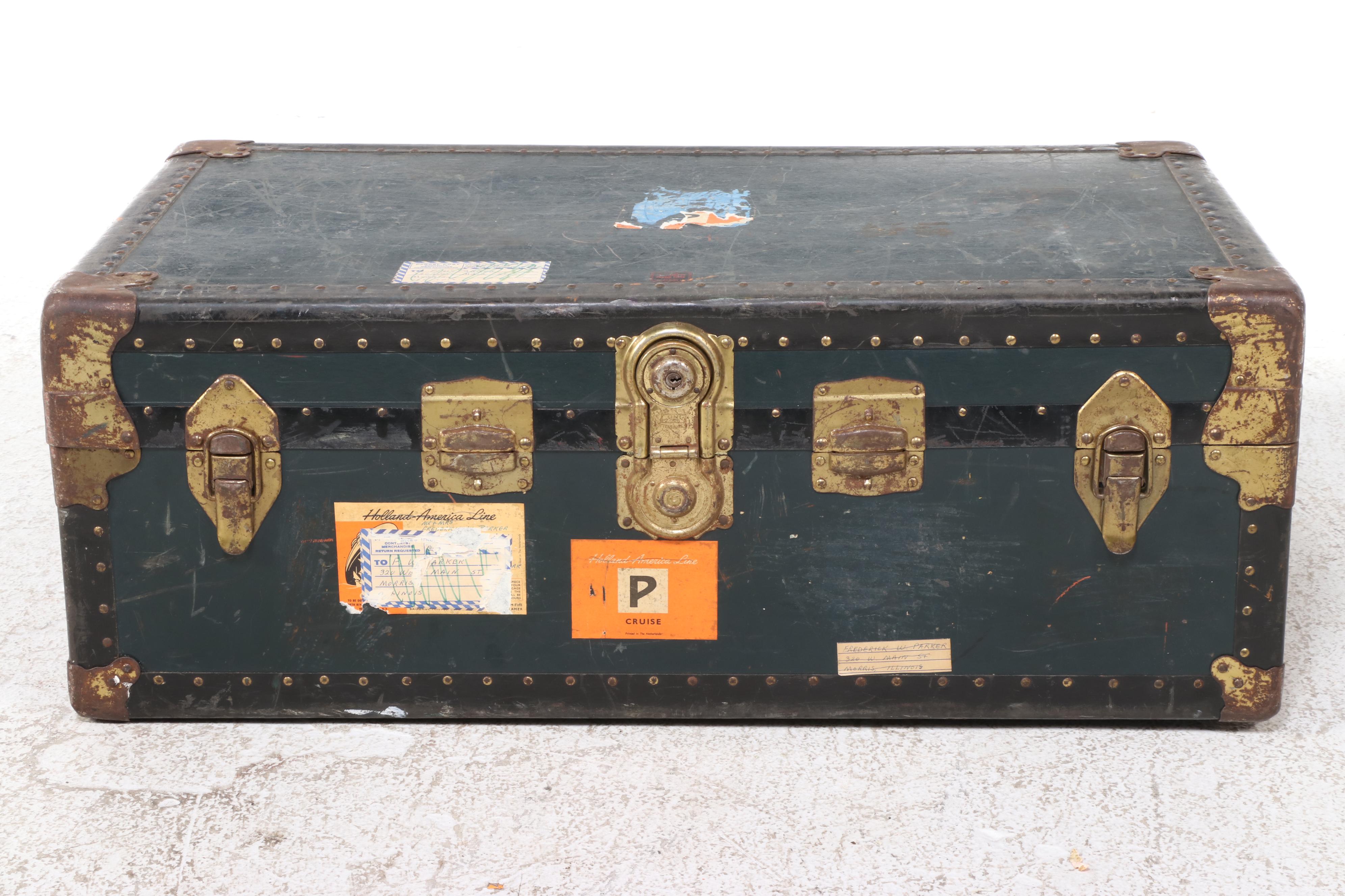 Art Deco Style Metal Foot Locker Trunk, Mid-20th Century