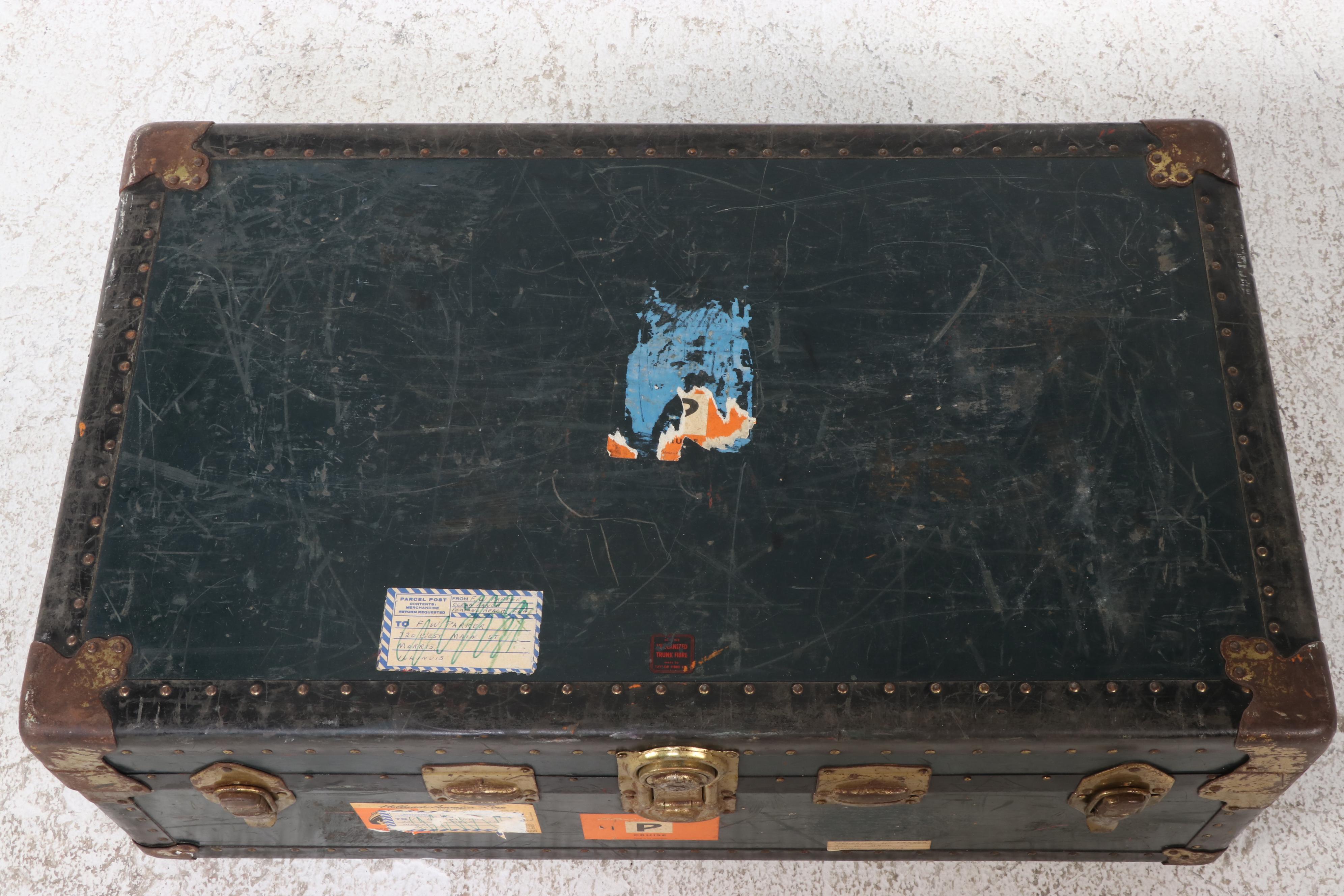 Art Deco Style Metal Foot Locker Trunk, Mid-20th Century