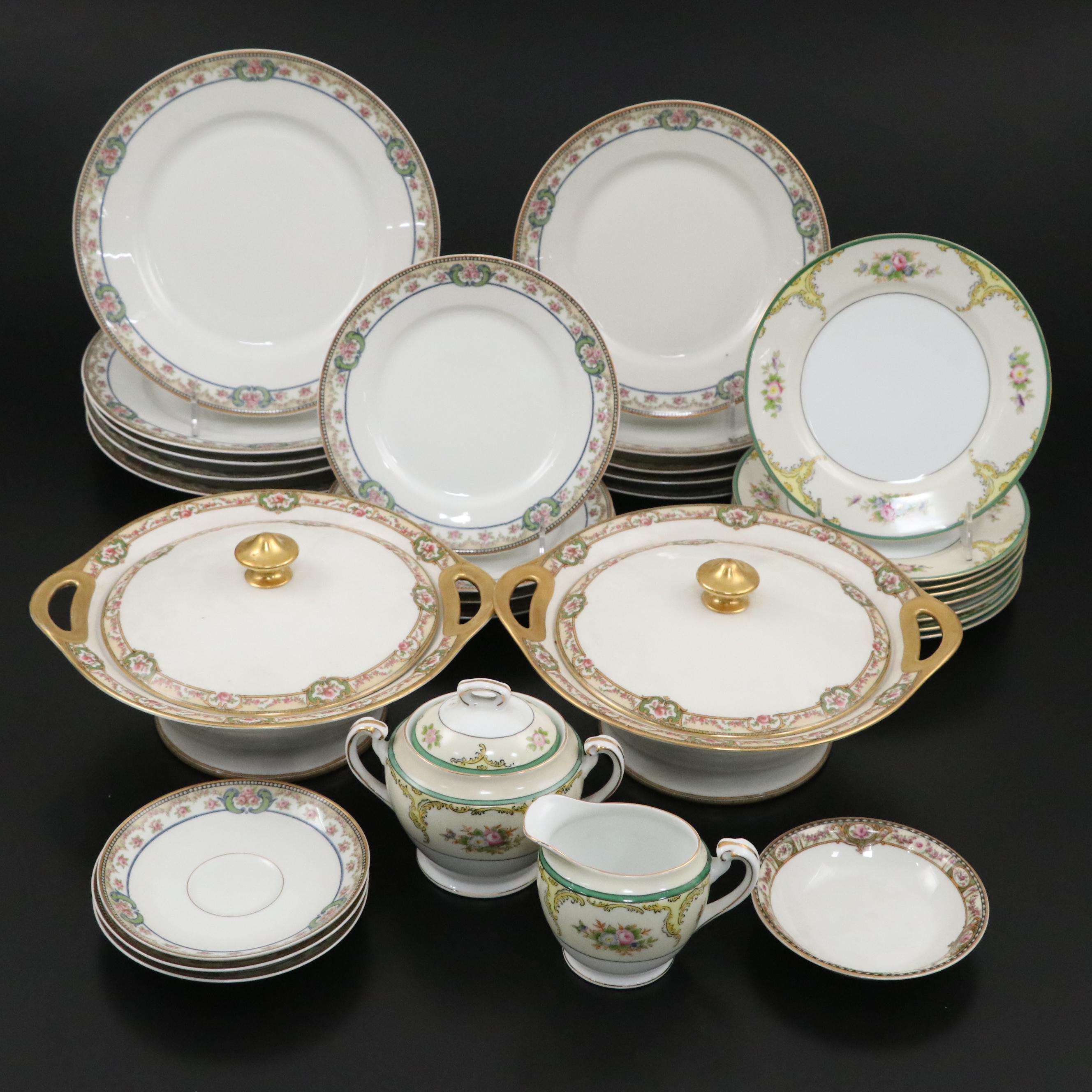 Theodore Haviland and Noritake Porcelain Dinnerware with Floral Motifs
