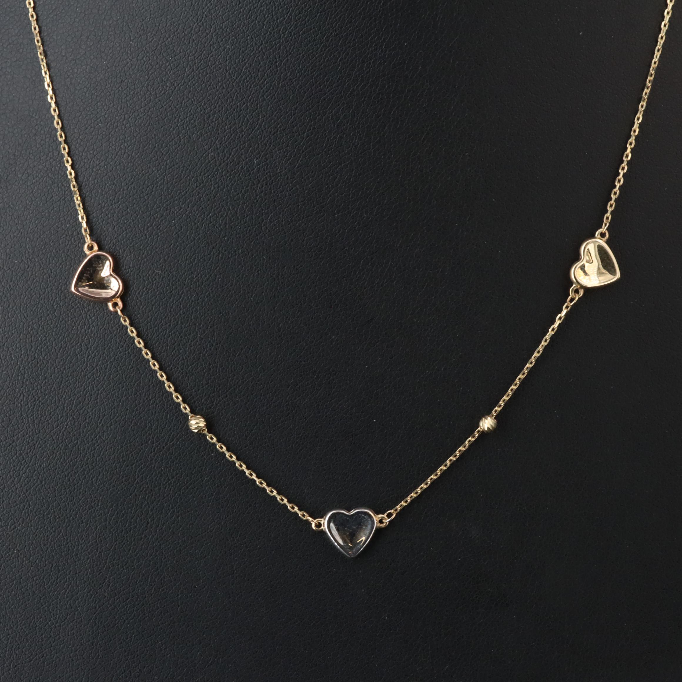 10K Tri-Color Heart Necklace