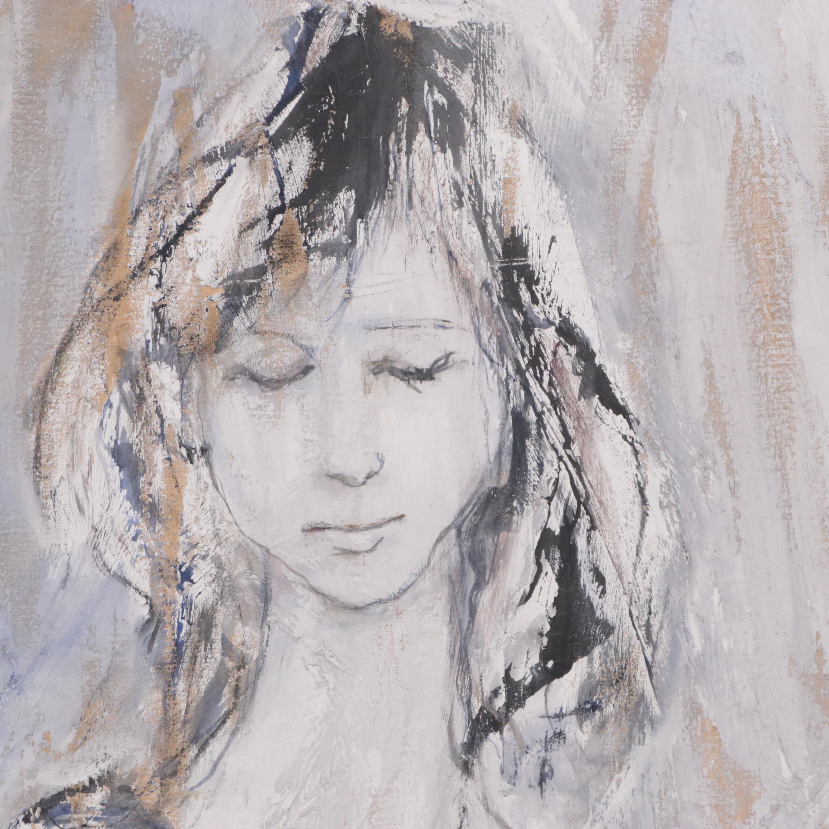 Gino Hollander Modernist Portrait Oil Painting, 1965