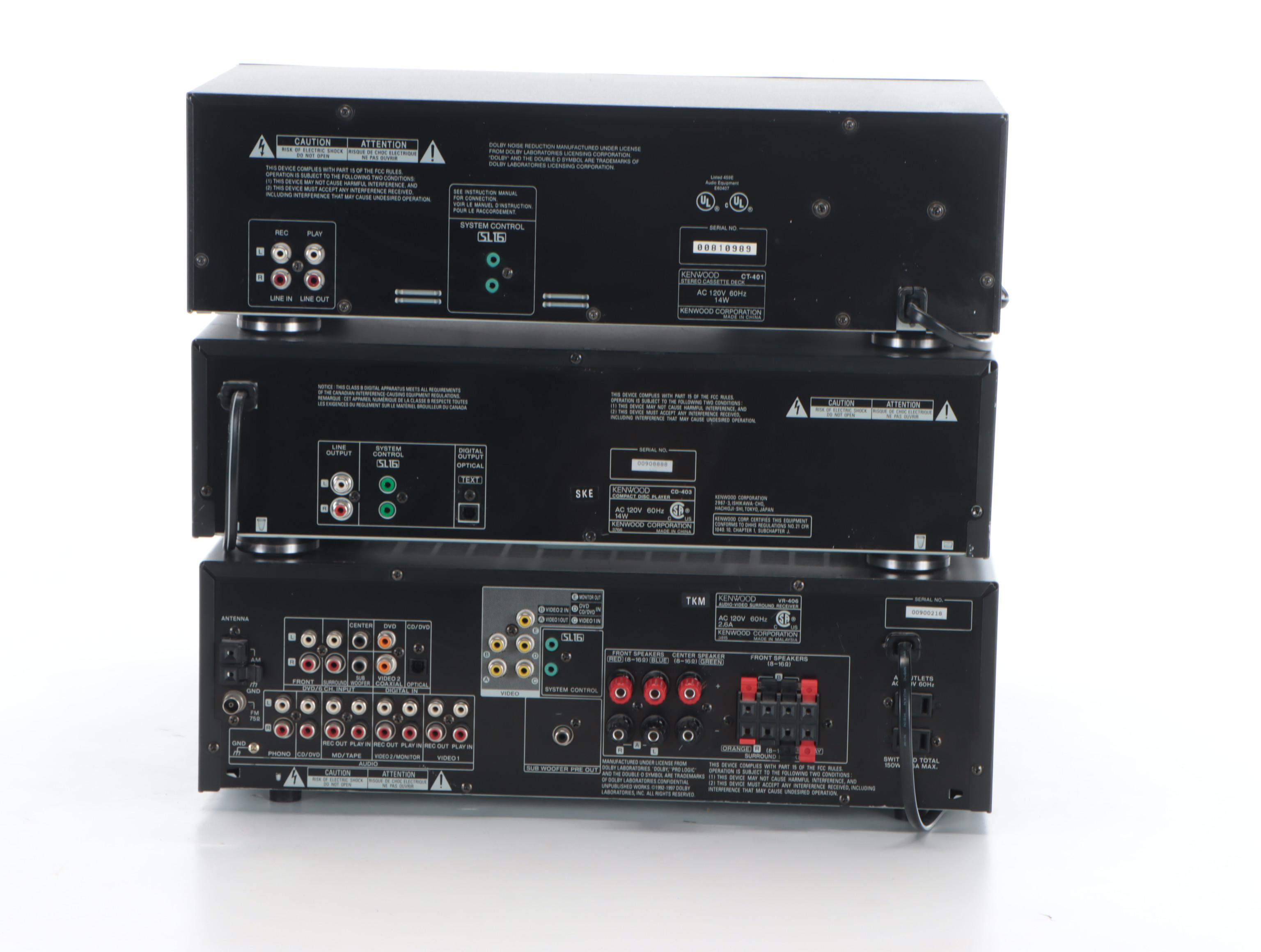 Kenwood Multiple CD Player, Speakers, Cassette Player, and Audio-Video Receiver