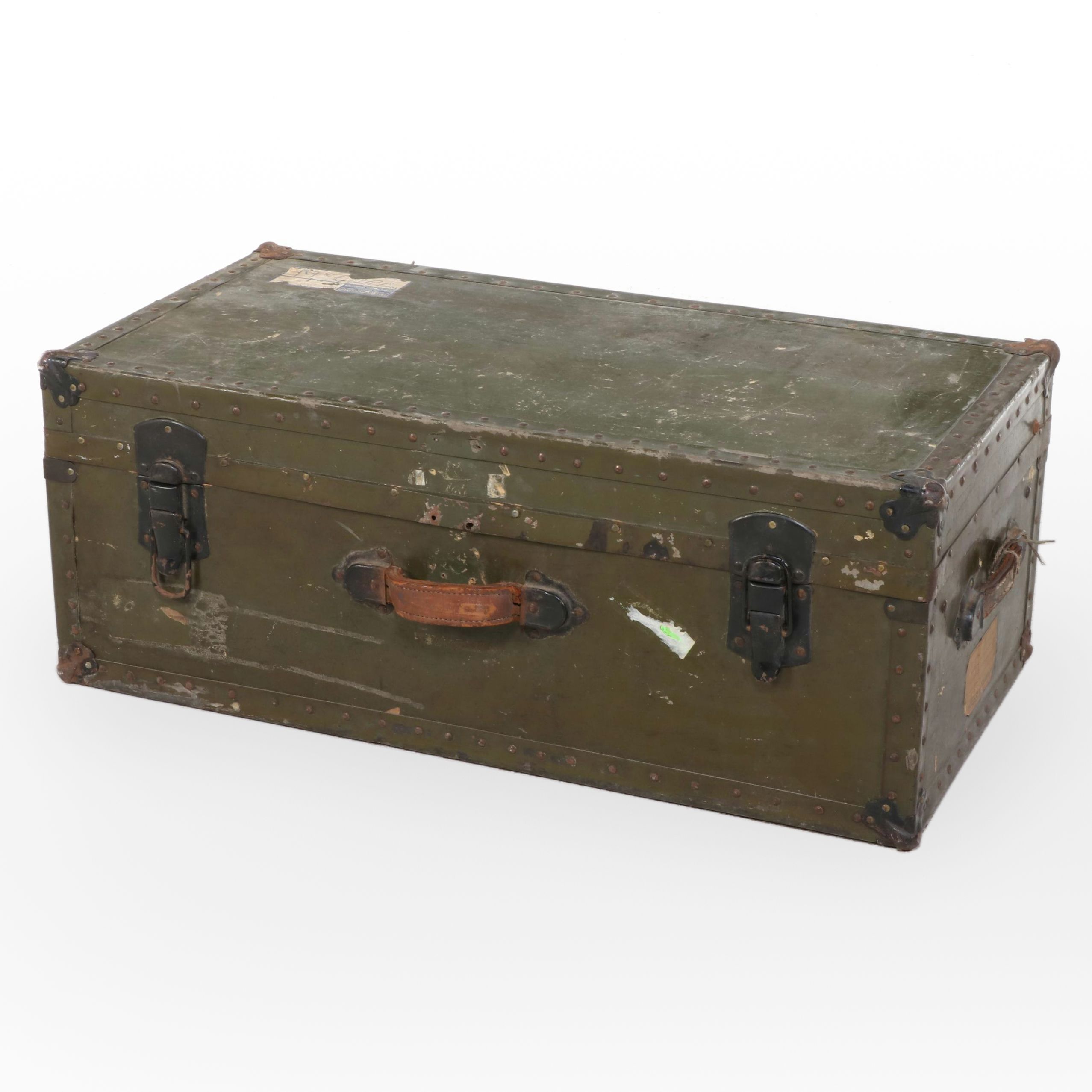 Art Deco Style Metal and Wood Foot Locker Chest, Early to Mid-20th Century