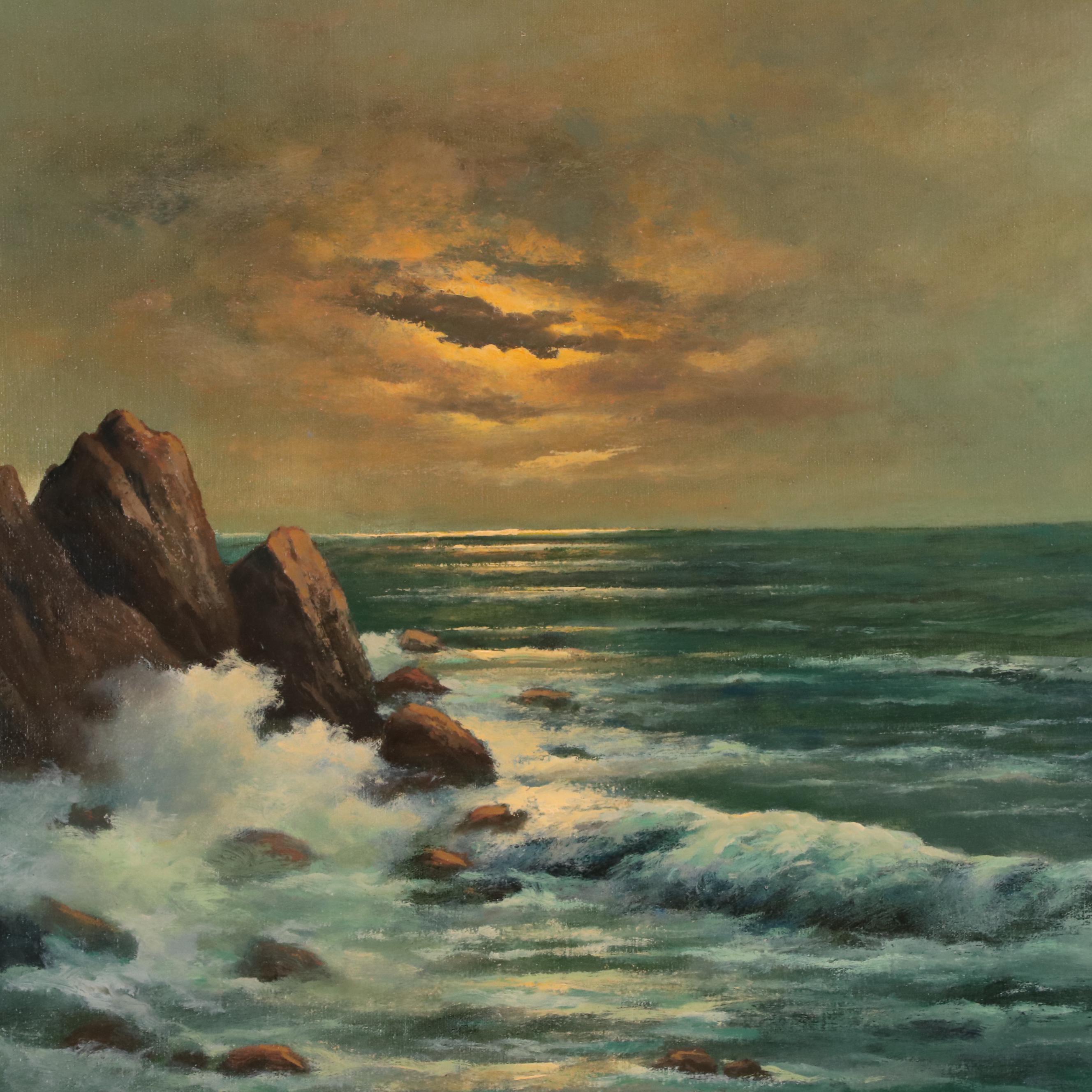 Peter H. Schmidt Oil Painting of Coastal Seascape at Sunset