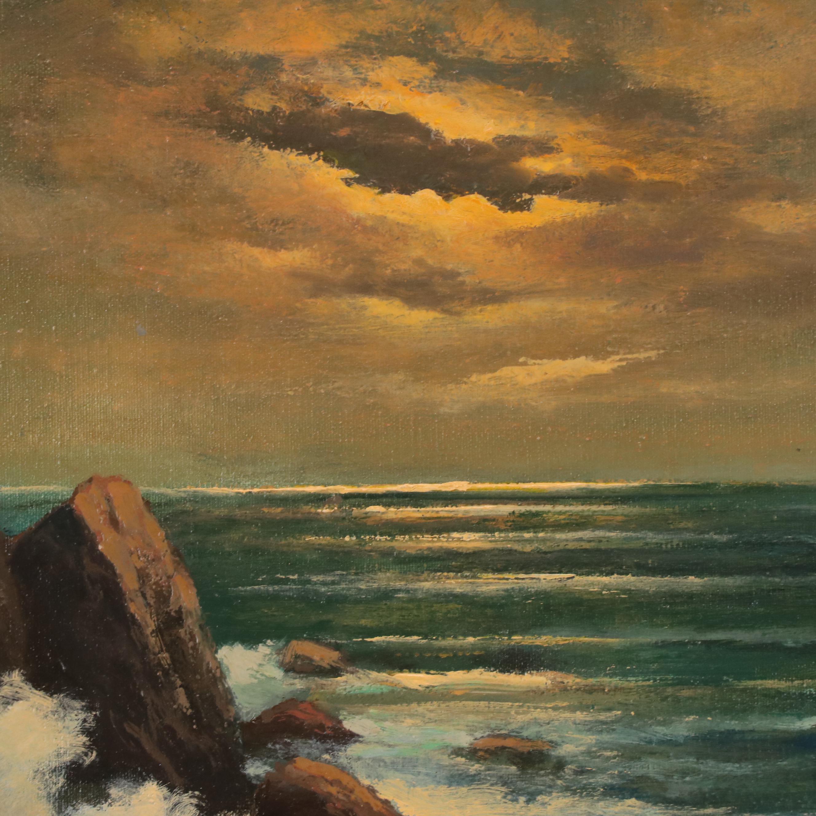 Peter H. Schmidt Oil Painting of Coastal Seascape at Sunset