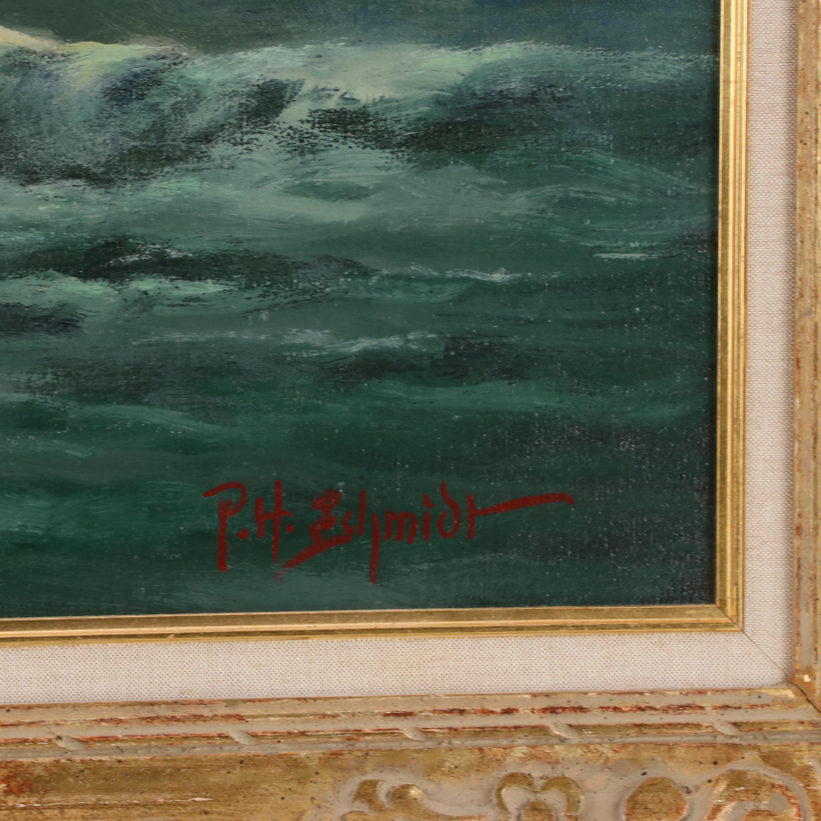 Peter H. Schmidt Oil Painting of Coastal Seascape at Sunset