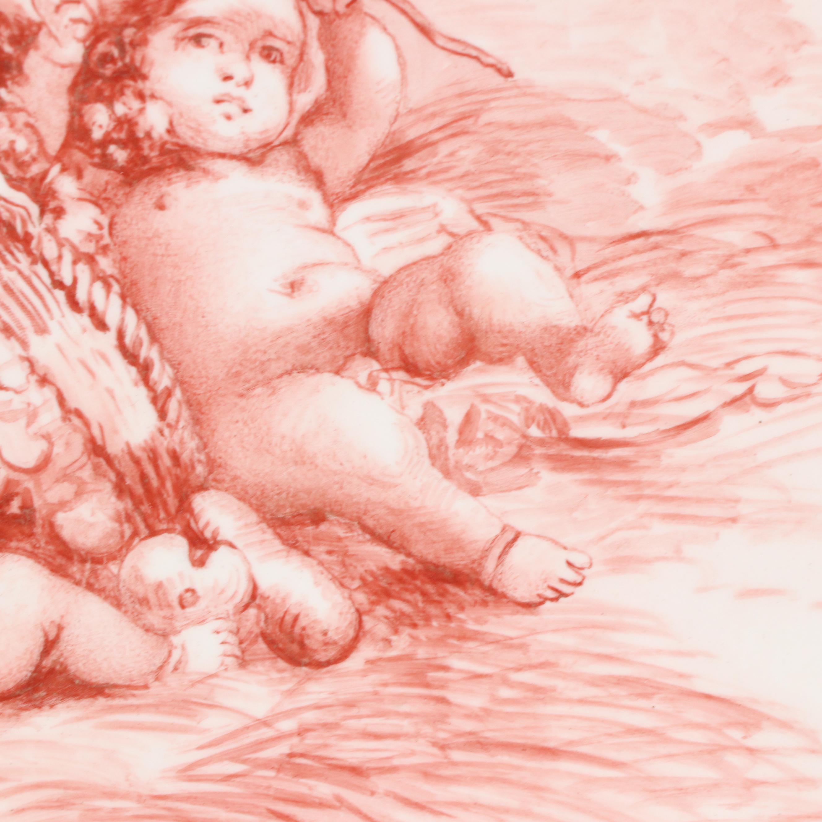 Hand-Painted Porcelain Plaque After François Boucher of Three Cherubs