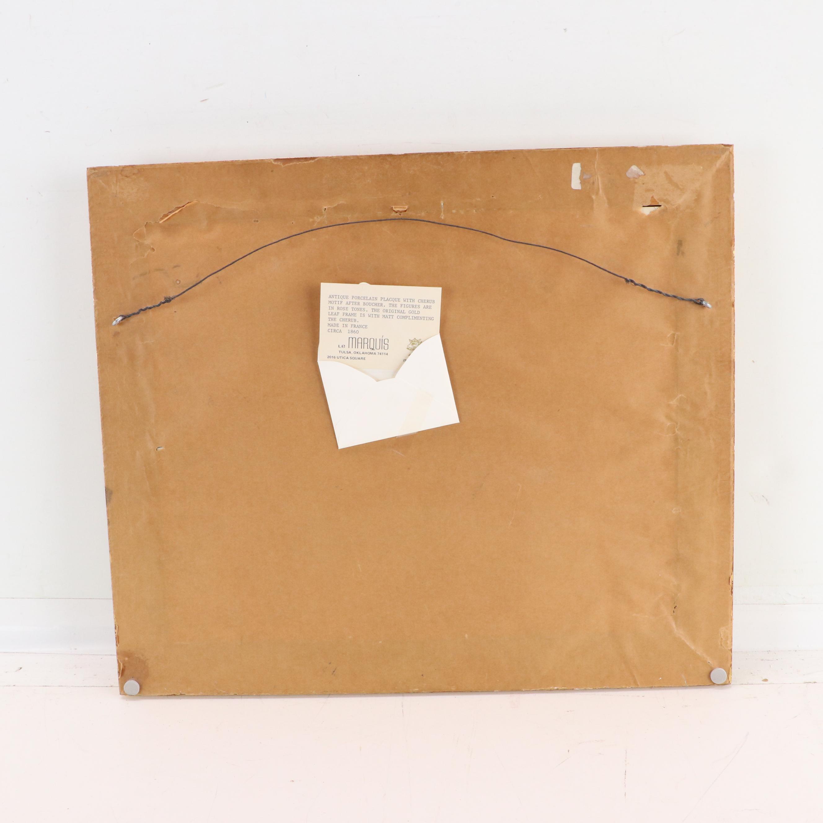 Hand-Painted Porcelain Plaque After François Boucher of Three Cherubs